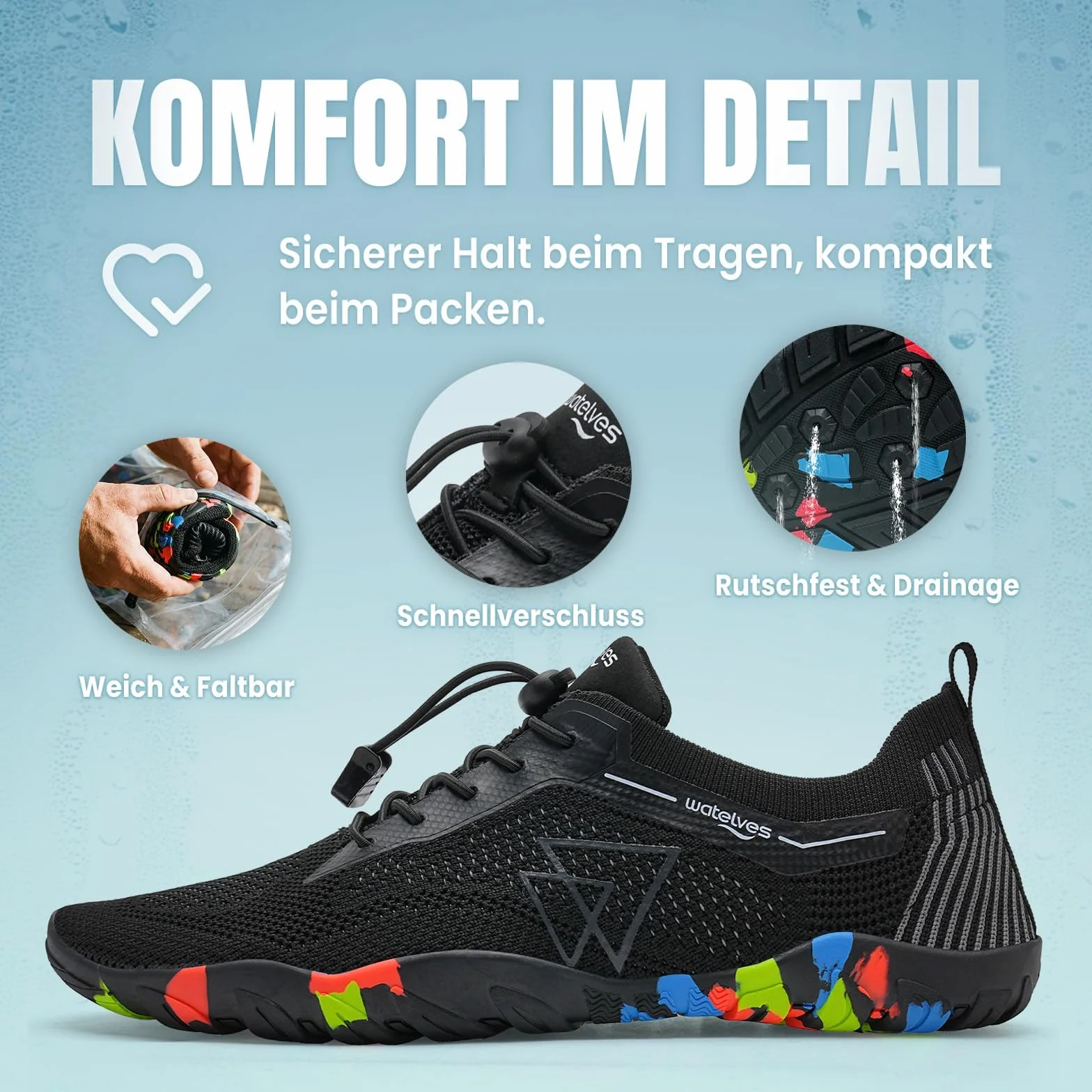 WateLves Chaussures De Bain Et d'eau pour Femmes Et Hommes,Sèches Vite,Faciles À Enfiler.pour Plongée,Surf,Sports Nautiques,Randonnée,Yoga,Quotidien.Tailles 36-48 EU