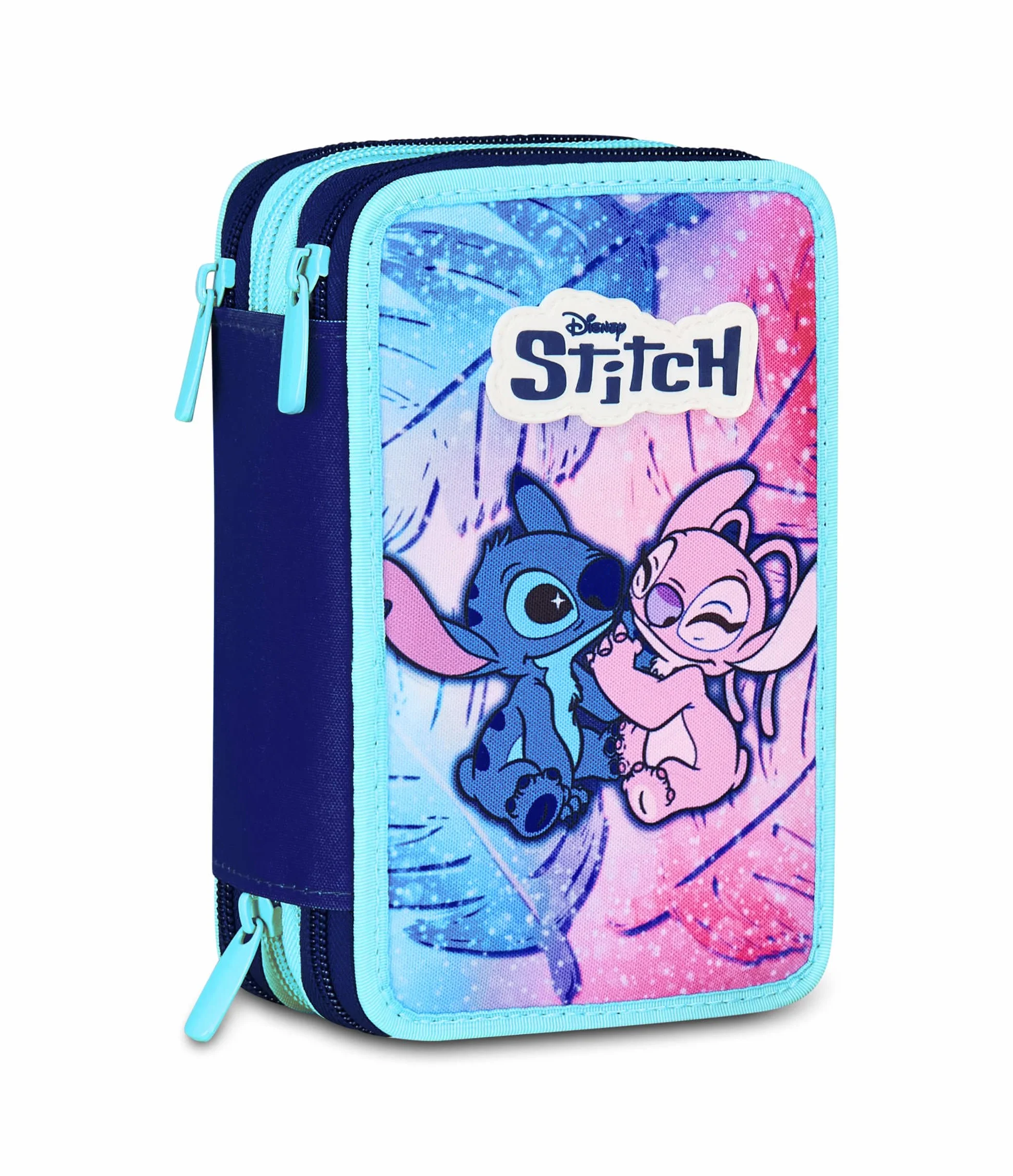 Seven Lilo & Stitch Trousse Scolaire 3 Zip, Bleu Ciel et Rose, Porte-Stylo Triple Compartiment Complet avec Stylets, Crayons, Couleurs, écoles primaires, Fille, Bleu Ciel et Rose, Moderne