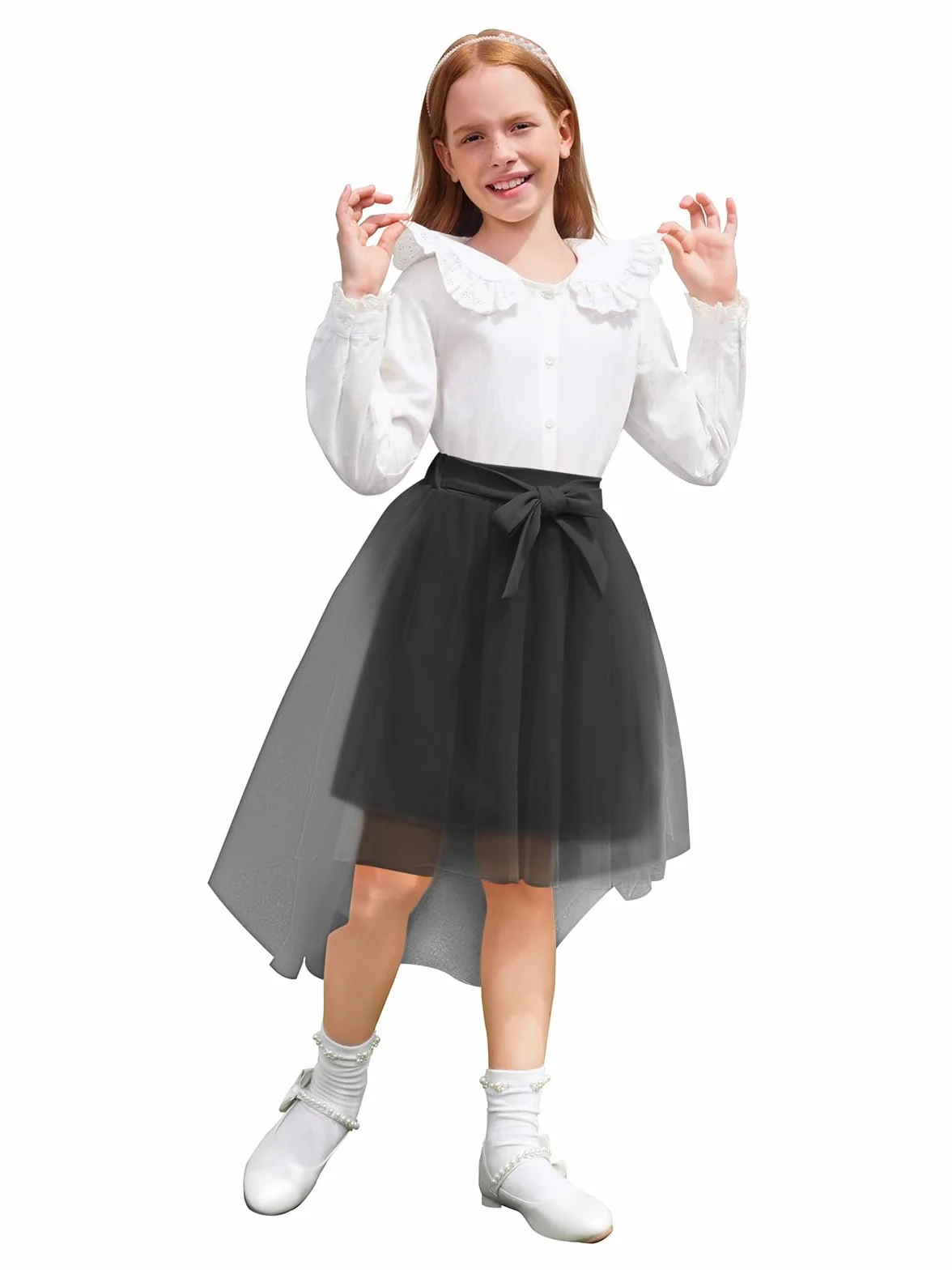Haloumoning Jupe en tulle pour fille - Ligne A - Couleur unie - Taille élastique - Mini jupe décontractée et élégante - Jupe de ballet avec ceinture