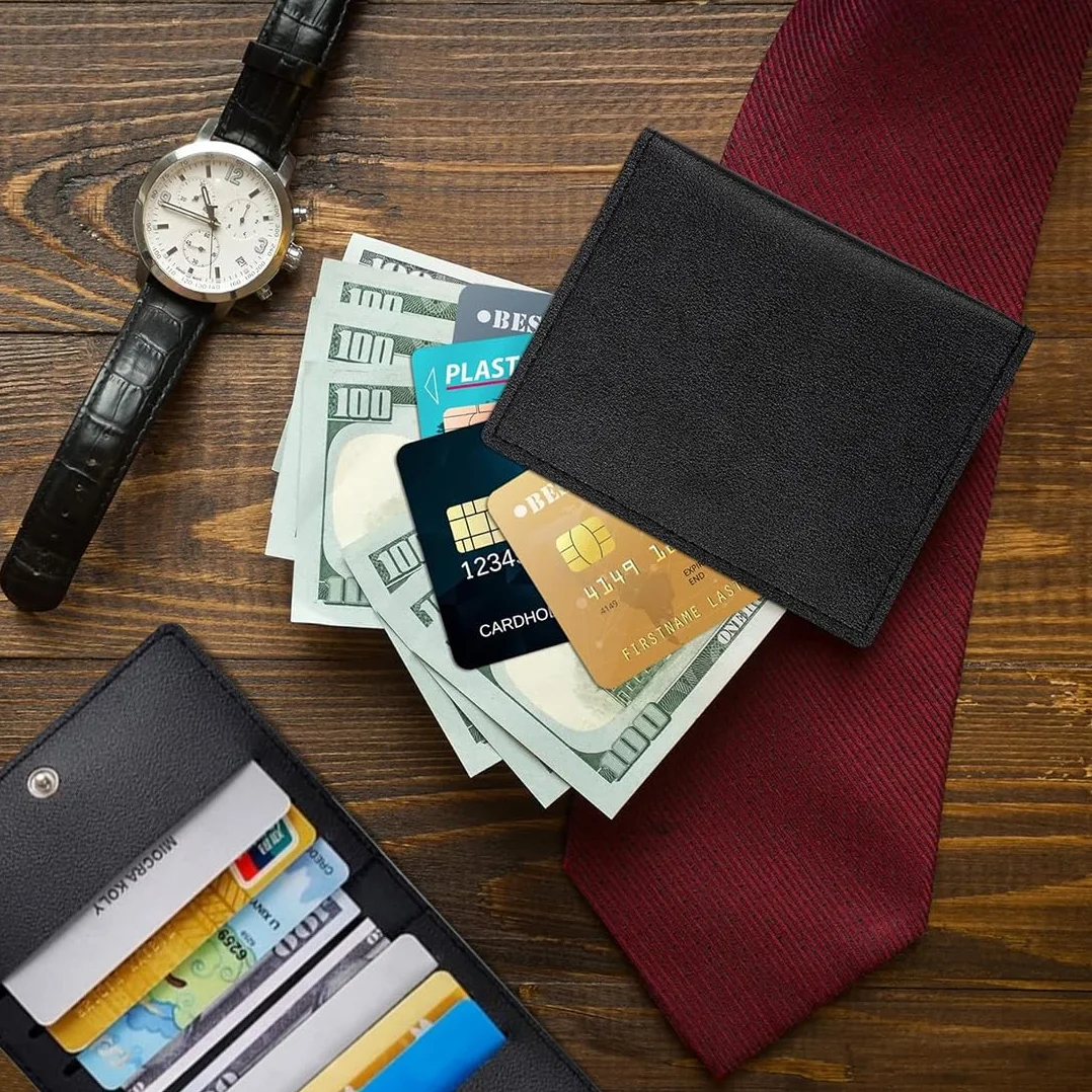 Porte-cartes de crédit homme Porte-cartes 2 pièce, peut contenir 8 cartes, porte-cartes portefeuille ultra-mince, portefeuille noir pour hommes et femmes, pratique，RFID