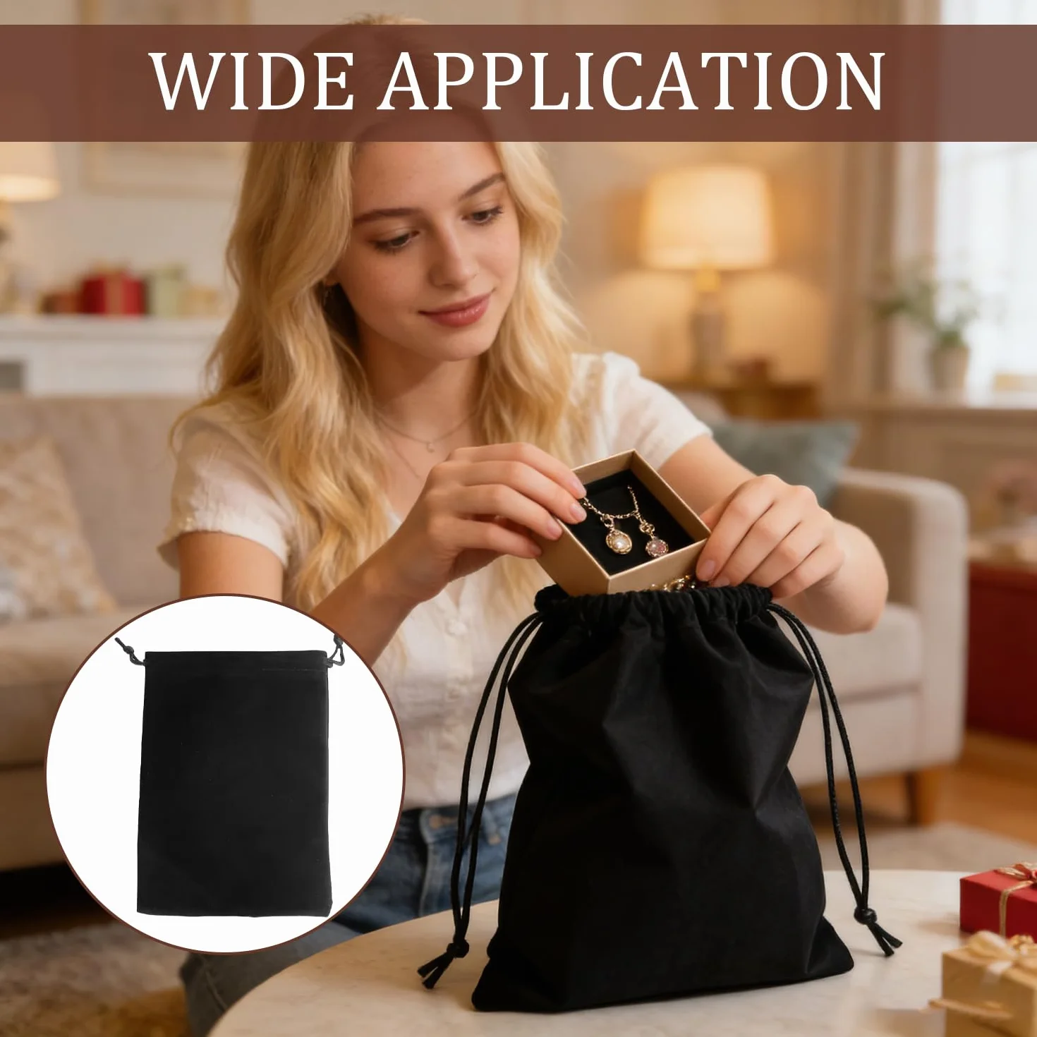 Lot de 6 Grandes Pochettes Cadeau en Velours Noir 20x30cm, Sac Tissu avec Cordon de Serrage pour Bijoux Mariage Fête Anniversaire Pochon Réutilisable Élégant pour Cadeaux et Rangement de Petits Objets