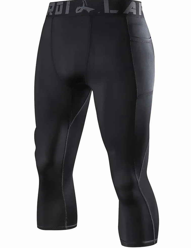 LAFROI Men's Compression Fit 3/4 Tights Leggings with Pocket YSK10