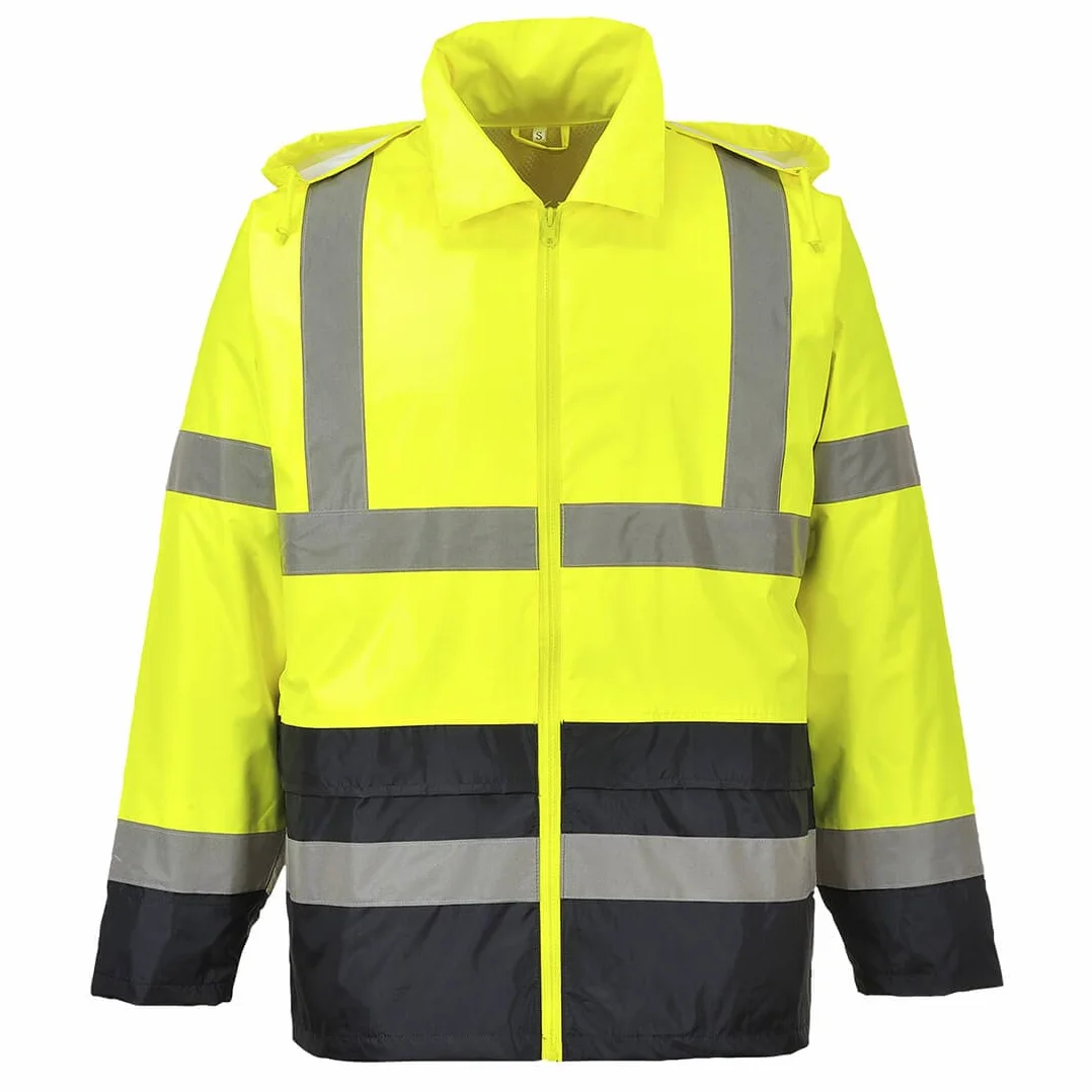 Portwest H443 Veste de pluie Bicolore Panneaux Contrastant Coupe Standard | Jaune/Noir, 2XL, EN ISO 20471 Classe 3, Deux Poches Inférieures, Bande Réfléchissante, Imperméable à L'eau, 2 Poches, Léger