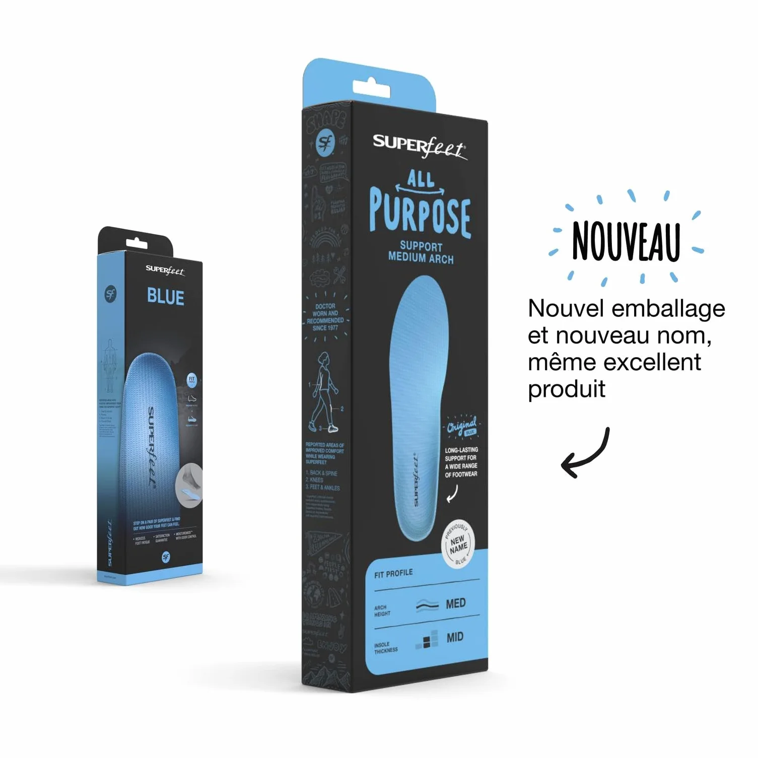Superfeet - Semelles orthopédiques moyennes à soutien universel - Semelles orthopédiques à ajustement parfait | Semelles Ajustées, Conçue pour les Voûtes Moyennes, cette Semelle Offre un Soutien Ciblé et un Maintien Stable