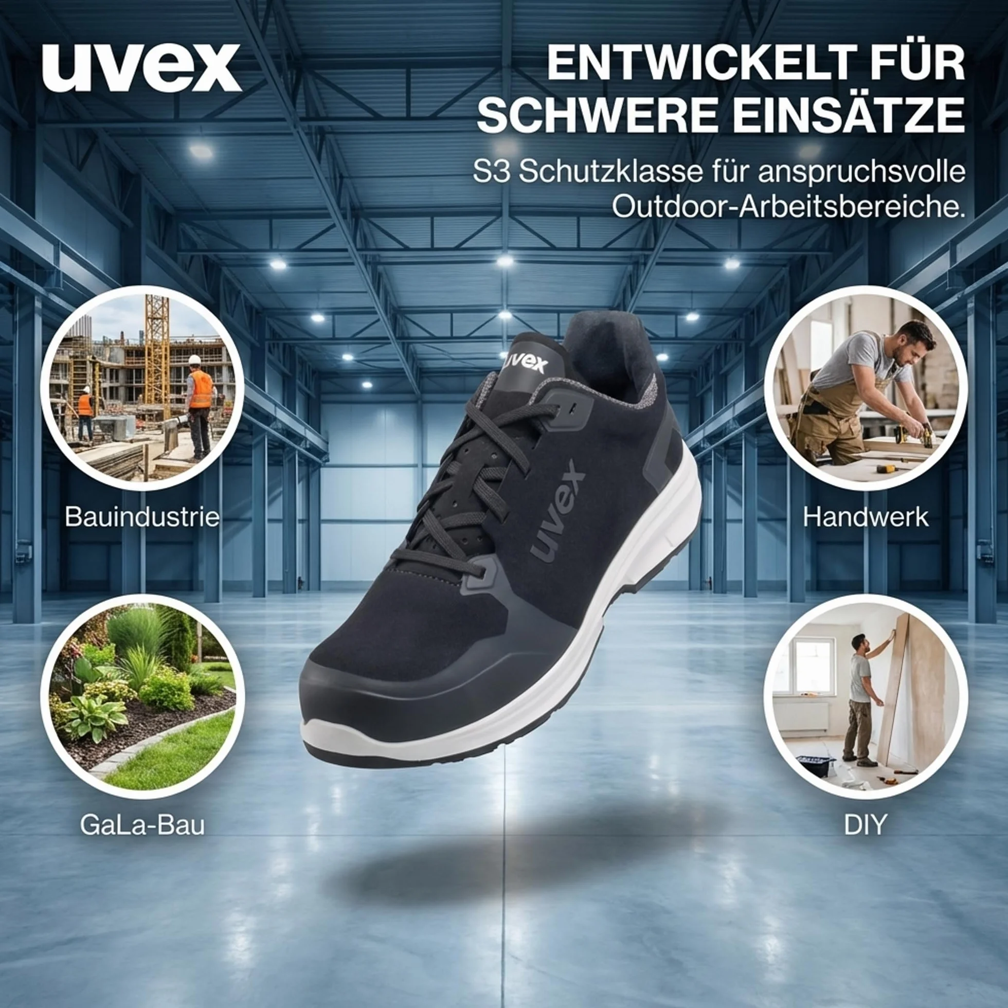 Uvex 1 Sport - Chaussures de Travail pour Hommes S3 SRC ESD - Baskets Légères de Sécurité avec Embout - Velours - Noir