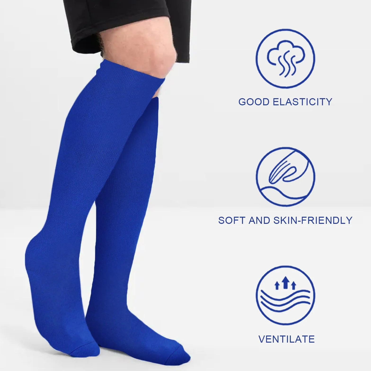 SKHAOVS 2 Paires Chaussettes de Football pour Garçons Filles - Bleues, Sports Hautes d'Entraînement de Rugby Basket - 5 à 12 Ans