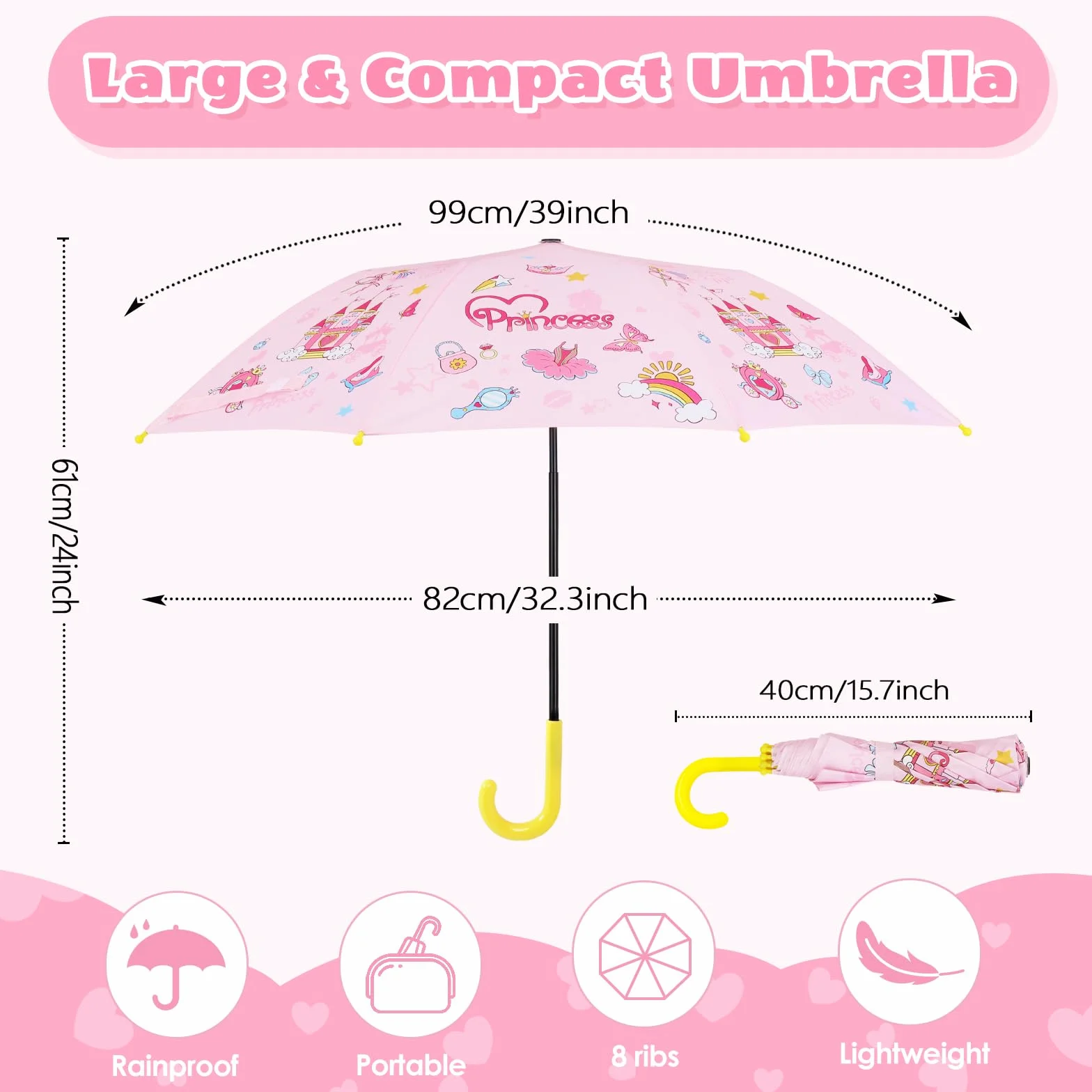 Parapluie Pliant Enfant Licornes Arc-en-Ciel Compact Antivent Facile à Ouvrir Portable Durable École Voyages