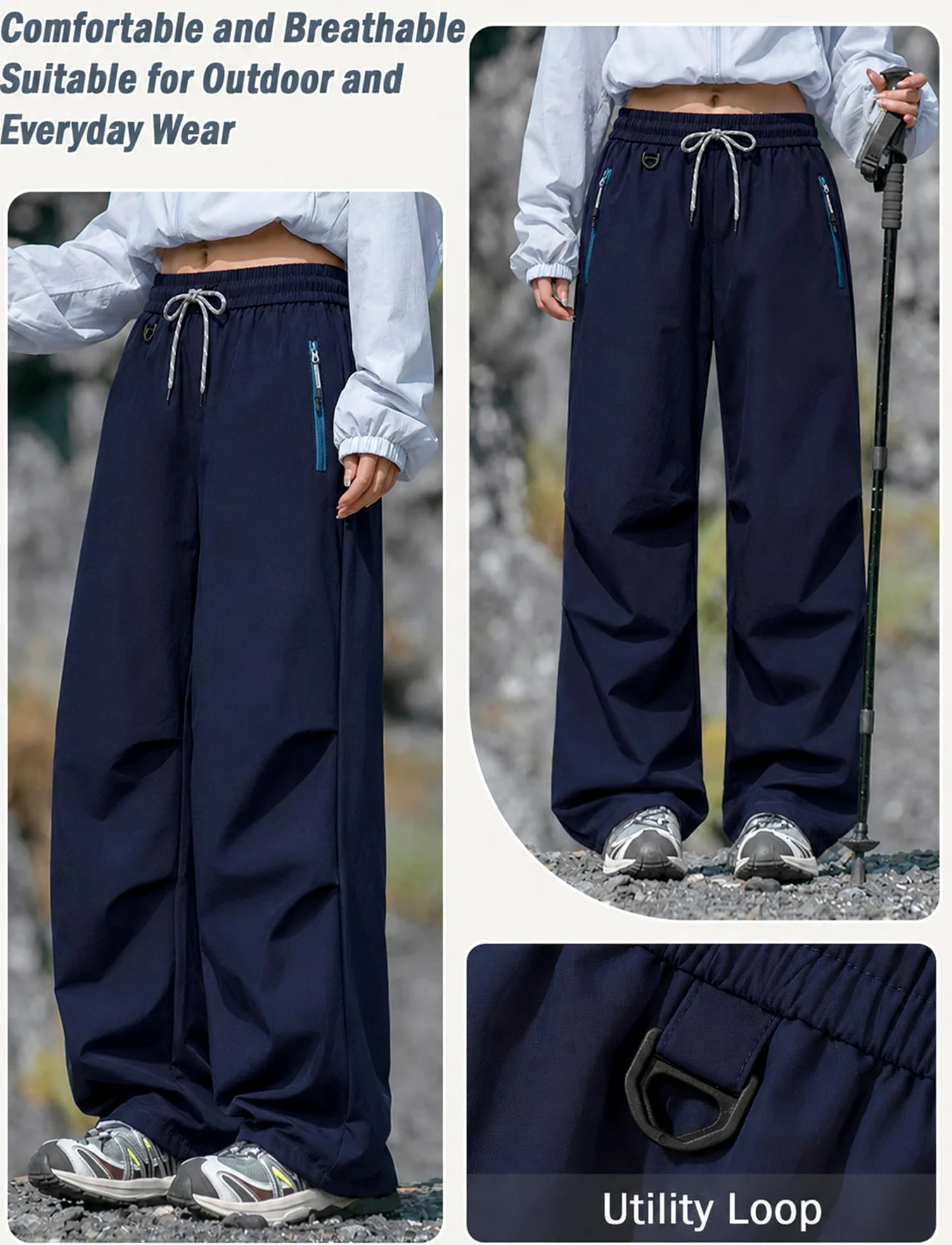 FEOYA Pantalon de randonnée léger et imperméable pour femme, pantalon cargo décontracté pour l'extérieur, le safari, le travail, les voyages avec poches à fermeture éclair