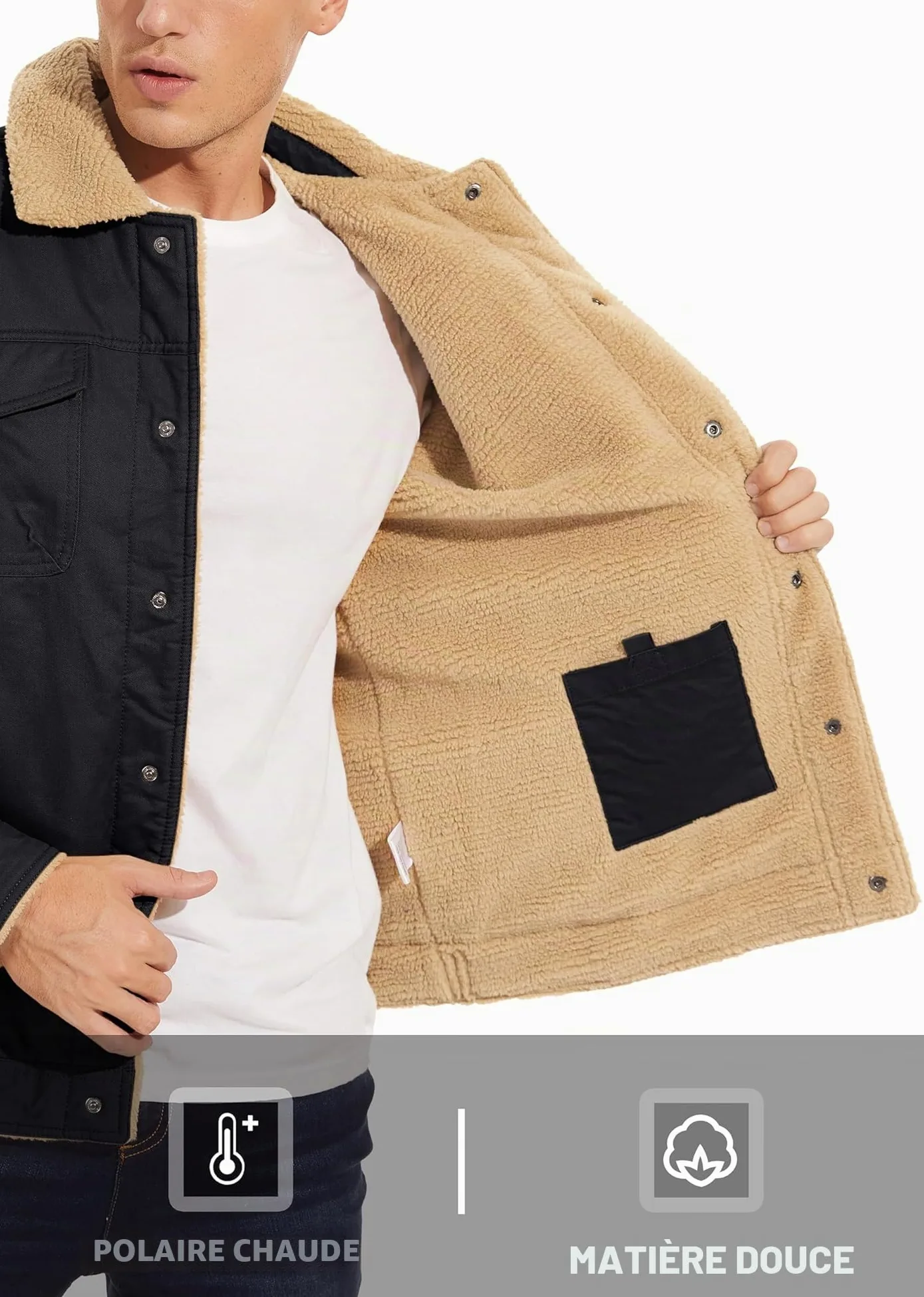 MAGCOMSEN Veste d'hiver doublée Sherpa chaude pour homme avec poches multiples