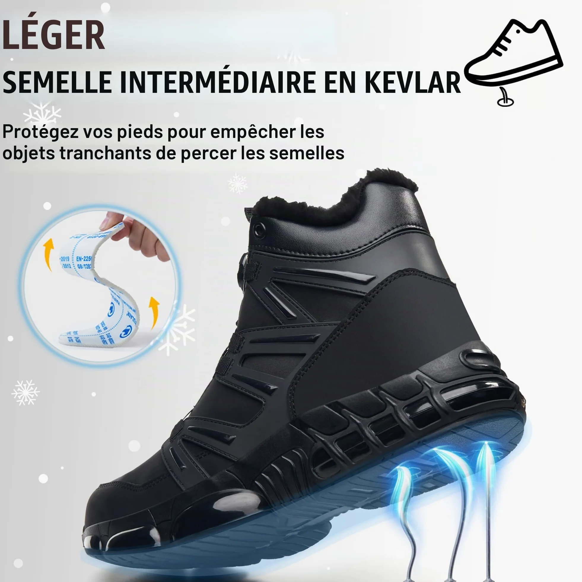 Chaussures de Sécurité Hiver Montante Basket Securite Hommes Femmes | Cuir synthétique avec doublure polaire, Chaussures de Travail Embout en Acier+Kevlar, EN ISO 20345, Bottines de Sécurité