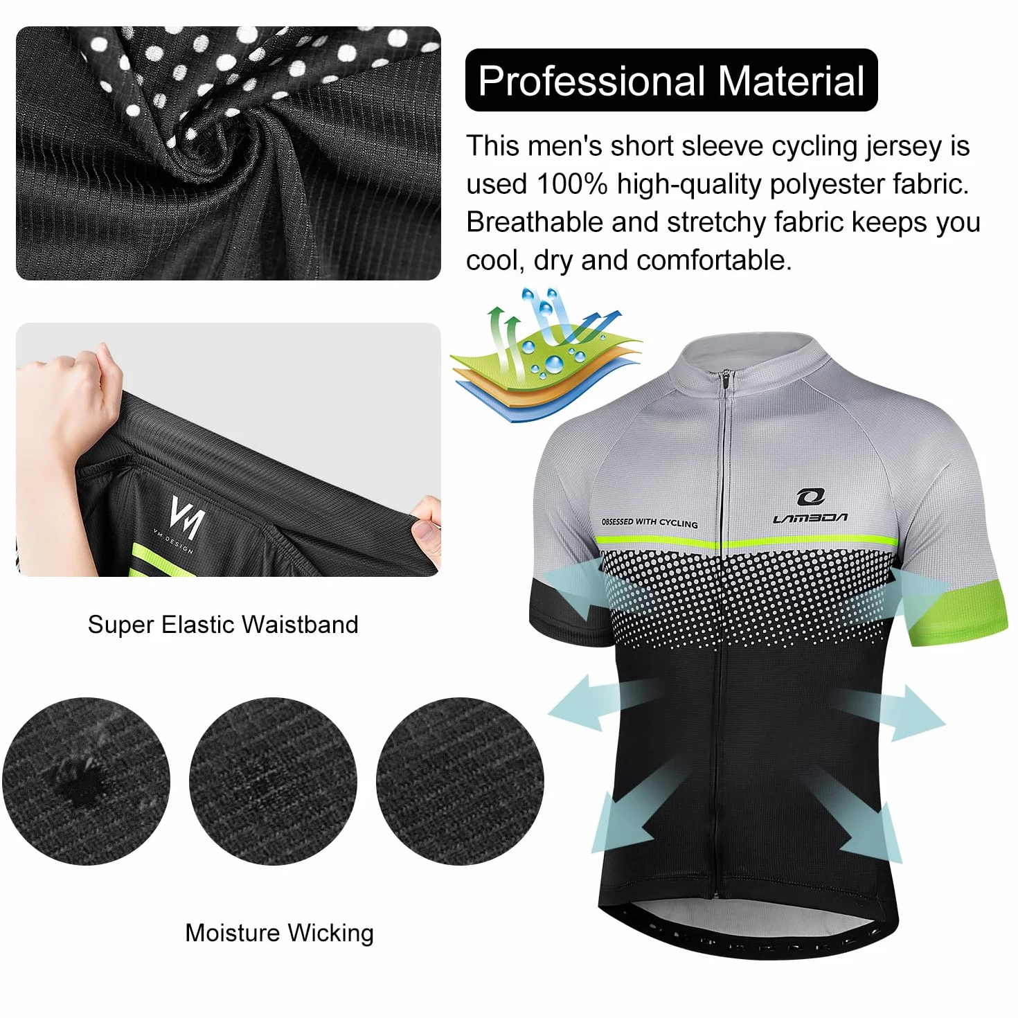 LAMEDA Maillot Cyclisme Homme Velo VTT Vélo de Route Manches Courtes Séchage Rapide Léger Respiant Confort