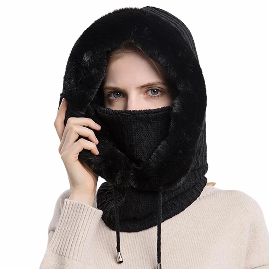 Balaclava Chapeau Femme Multifonction Cagoule Masque de Ski Hiver Chaud Coupe-Vent Masques Polaire Chaud Tricoté Bonnet Et Ensembles De Cache-Cou Bonnet Tricoté Flexible