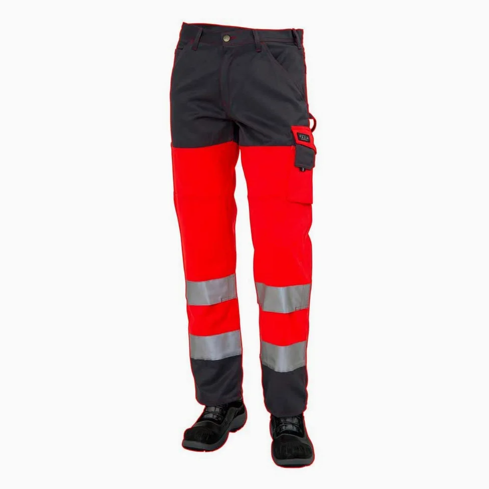 J.A.K. 1110687080 Série 11106 Pantalon, 70% Polyester/30% Coton, EN 20471, Classe 2, Rouge/Gris, Taille 46 R