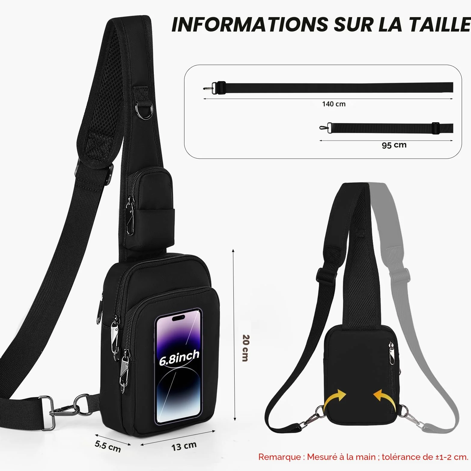Sac à bandoulière antivol - Sac de poitrine - Pour homme et femme - Étanche - Petit sac à main avec fermeture éclair et blocage RFID