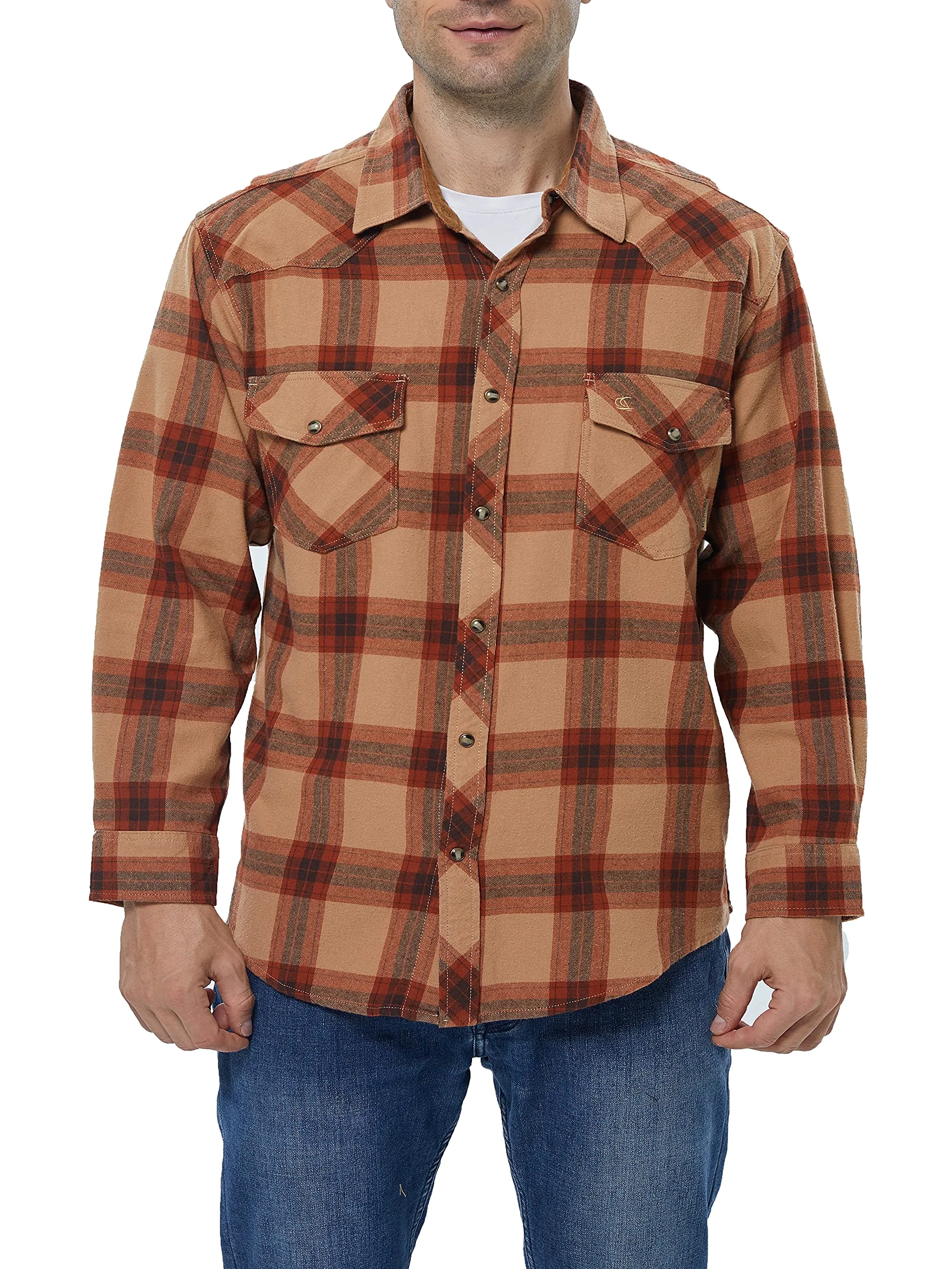 COEVALS CLUB Chemise de travail décontractée en flanelle pour homme, Plaid marron #4, Taille XL