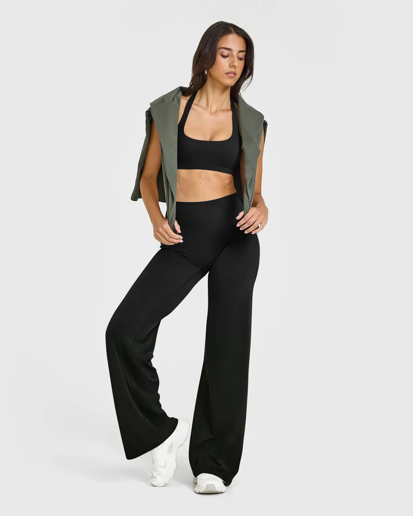 OQQ Pantalons Femme de Yoga Sport Stretch Taille Haute Décontractés Fitness Gym Droit Pantalon pour Femmes
