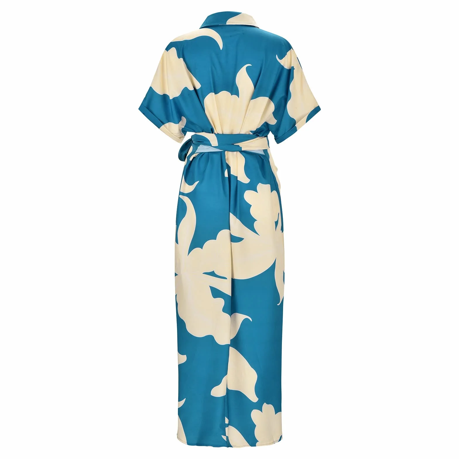 Generisch Robe chemise pour femme avec imprimé floral élégant, taille haute, col montant, manches courtes, grande taille