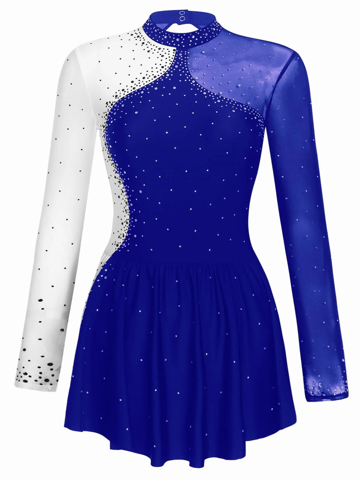 Kaerm Robe de Patinage Artistique Femme Justaucorps Dos Nu Gymnastique Robe Tutu Col montant Danse Classique Tenue Patineuse Danseuse à Strass XS-XXL