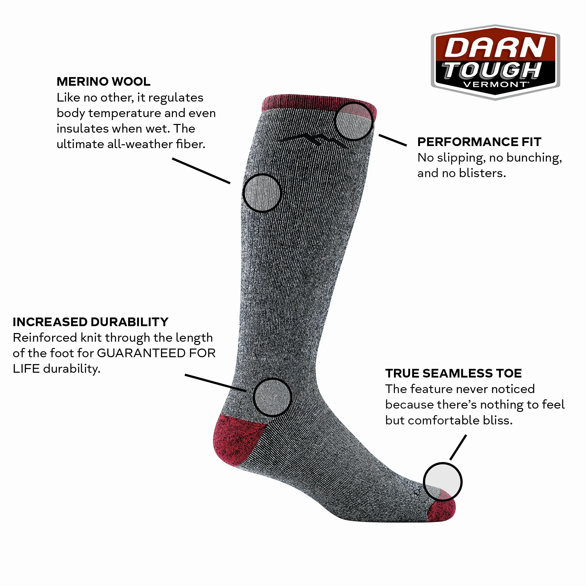 Darn Tough Mountaineering Over The Calf Extra Cushion Socks Moderne Homme (lot de 1)