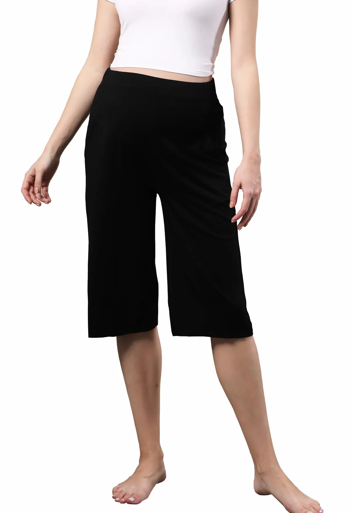 Pantalon Capri de Maternité, Capri Court de Grossesse en Viscose, Pantalon Léger Décontracté Doux au Toucher avec Poches