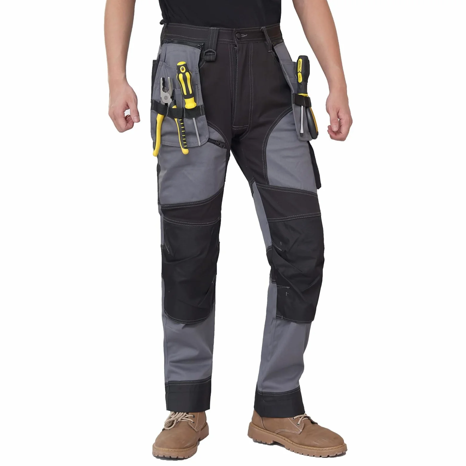 WORK IDEA Pantalon de Travail Homme, Poches Genoux Oxford, Pantalon en Coton Stretch