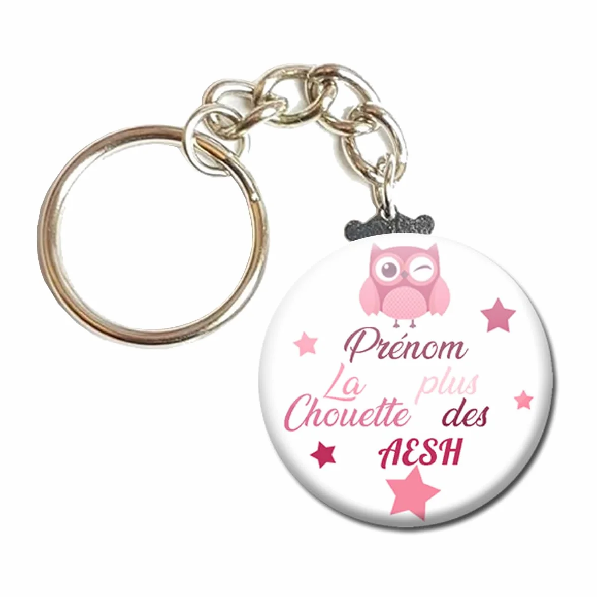 [Prénom] La plus Chouette des AESH Porte Clés Chaînette 3,8 centimètres Idée Cadeau École Fête Noël Remerciement Anniversaire Kermesse Fin d'Année