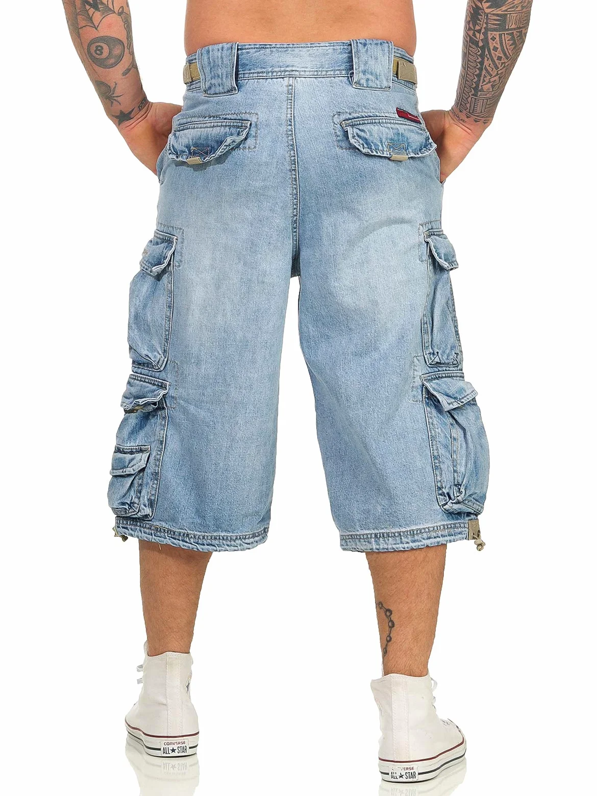 Jet Lag Short cargo en denim pour homme modèle 007 B en bleu marine clair ou en denim Bleached