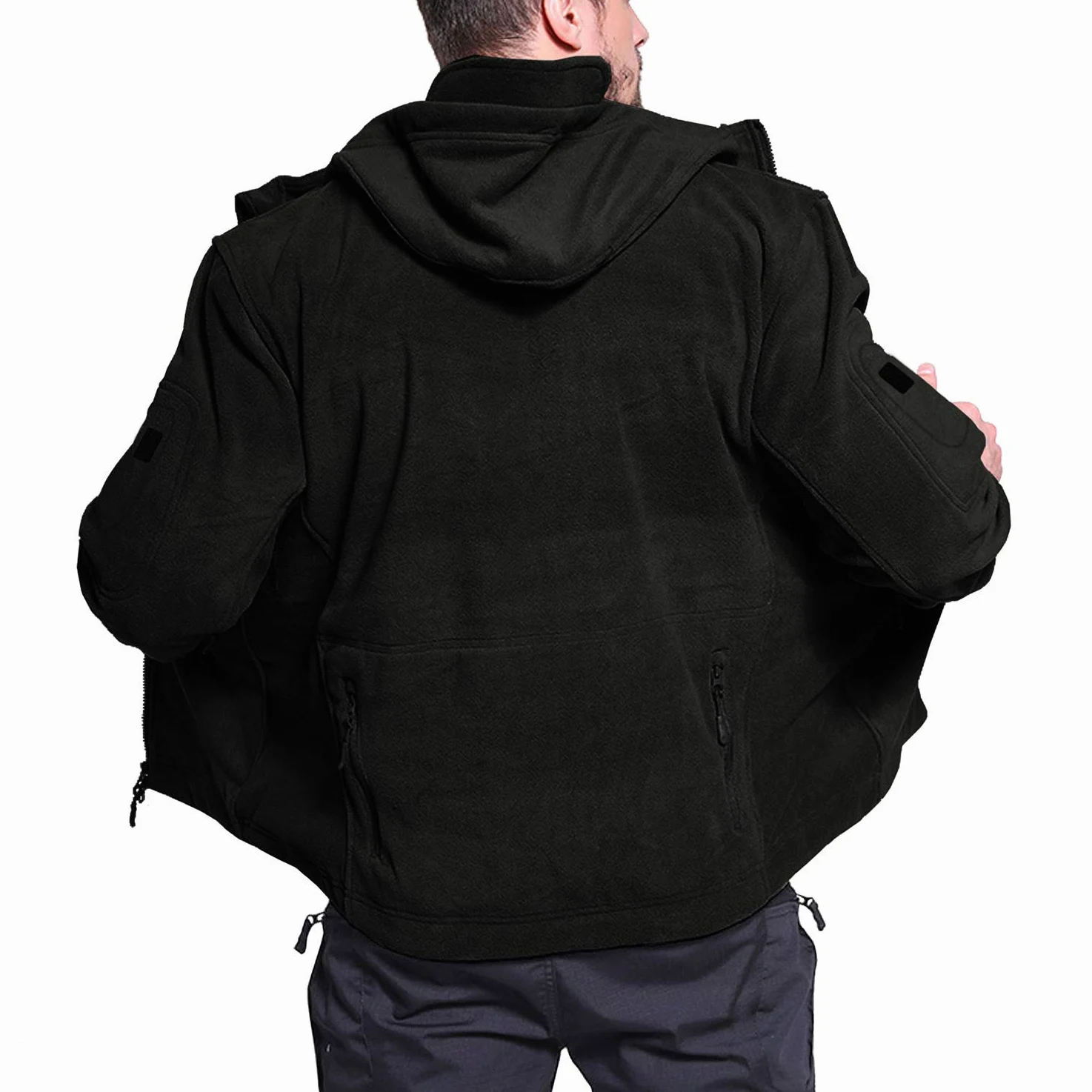 EKLENTSON Blousons Homme Veste Polaire à Capuche Zippée Coupe-Vent de Voyage Tactique Camping Randonnée Chasse Manteaux d'hiver avec Poches Zippées