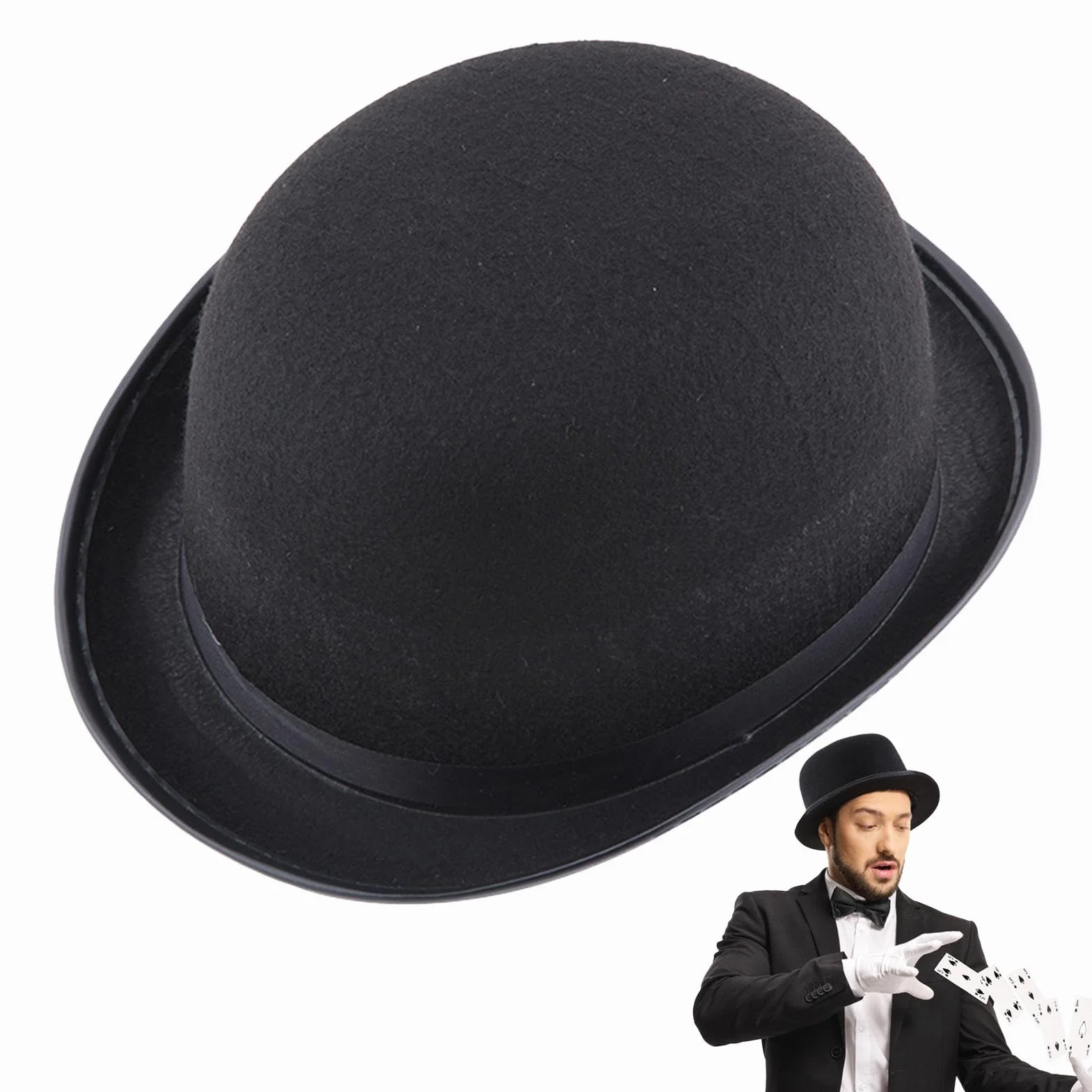 Chapeau melon noir adulte, chapeau de magicien Chaplin, accessoire de déguisement Halloween