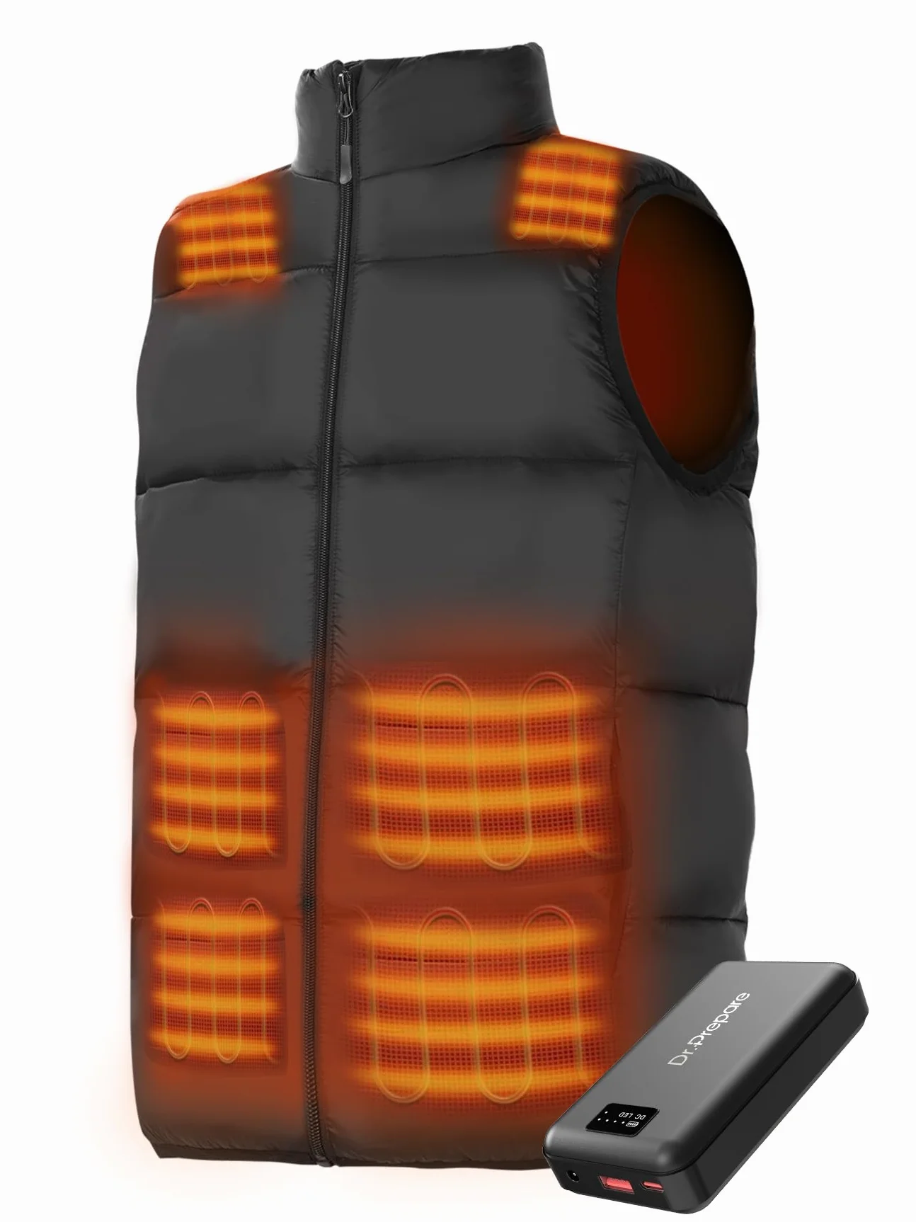 DR.PREPARE Veste Chauffante Homme Femme avec Batterie 7,4 V 16000 mAh, 10 Zones Chauffantes, 3 Niveaux de Chaleur, Gilet Chauffant Ajustable Chauffant pour Hiver Moto Randonnée Ski, L