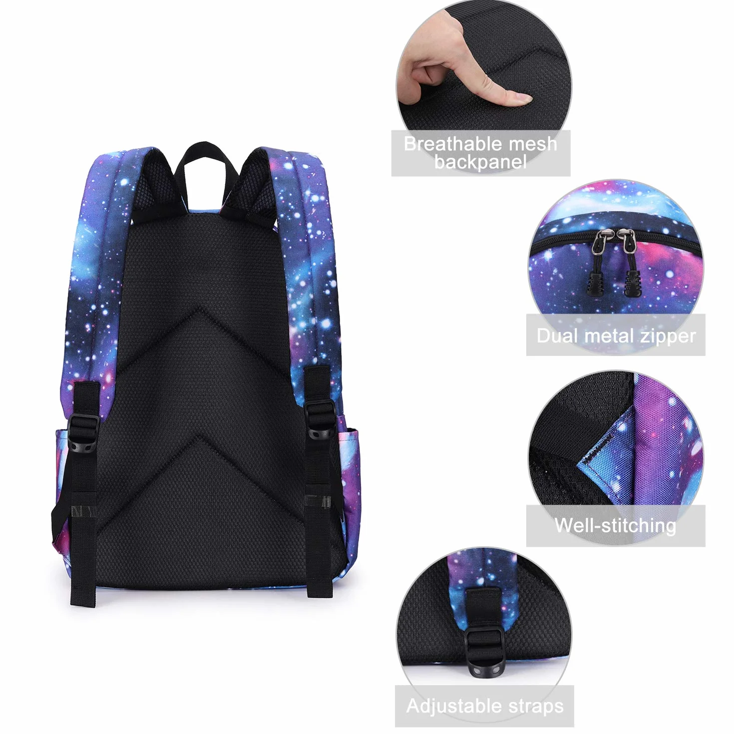 Sac d'école pour garçons et filles motif galaxie - Résistant à l'eau - Sac à dos décontracté - Pour étudiants Ensemble F-galaxy bleu. Taille unique