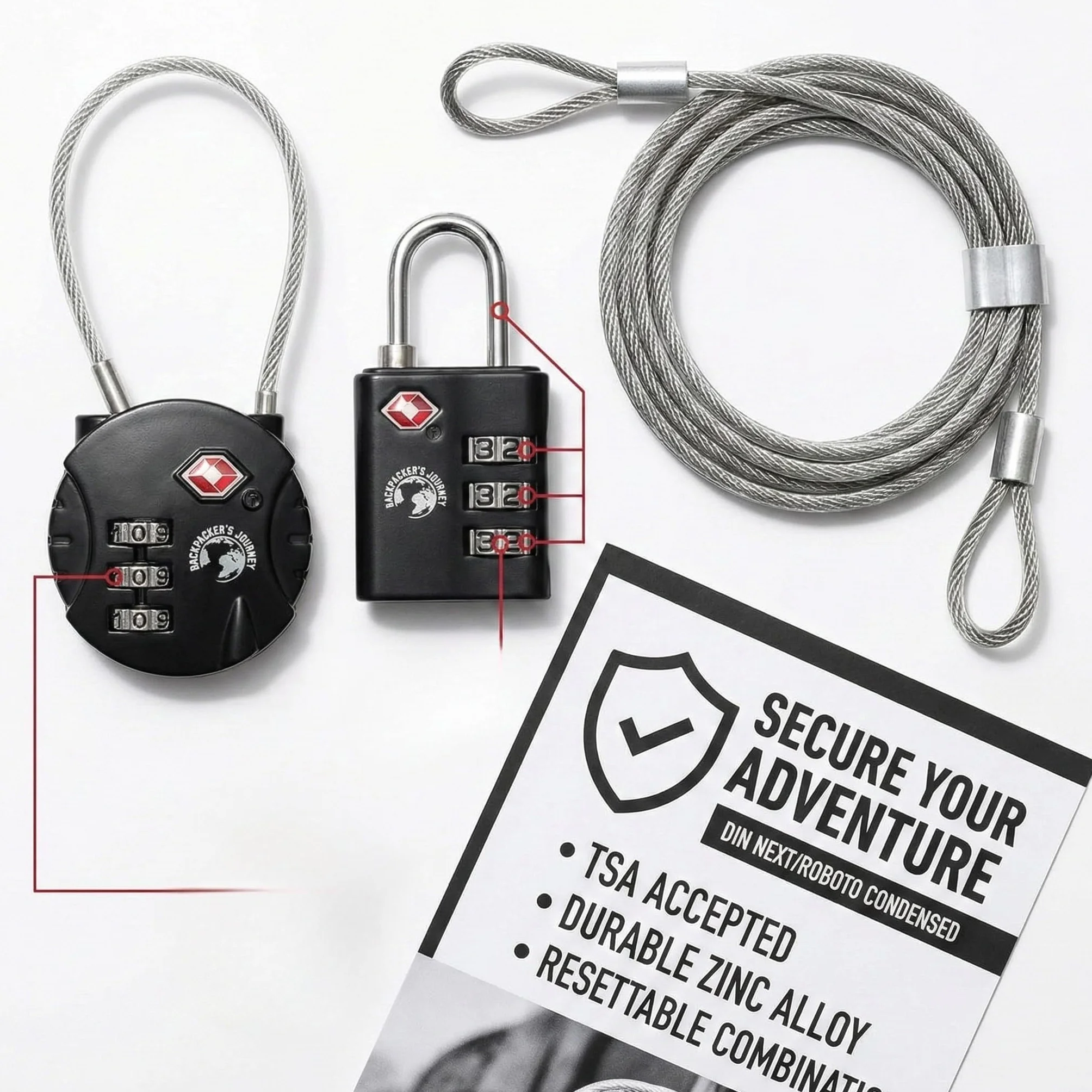Cadenas à bagages à 3 chiffres - Cadenas de sécurité à combinaison pour valises voyage