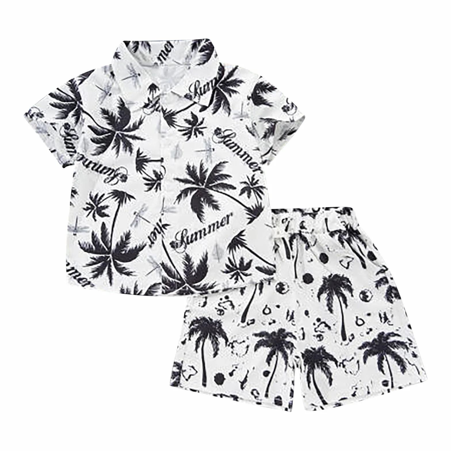Ensemble chemise et short hawaïen garçon motif tropical manches courtes plage été palmier