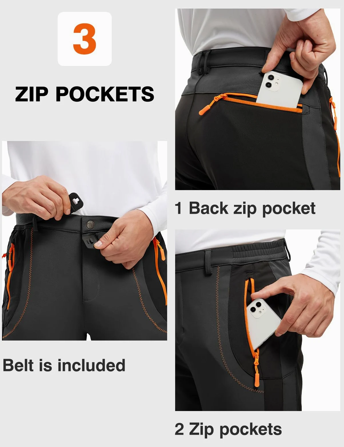 donhobo Pantalon de randonnée pour homme - Imperméable - Coupe-vent - Chaud - En softshell épais - Pour l'extérieur, le ski, le trekking