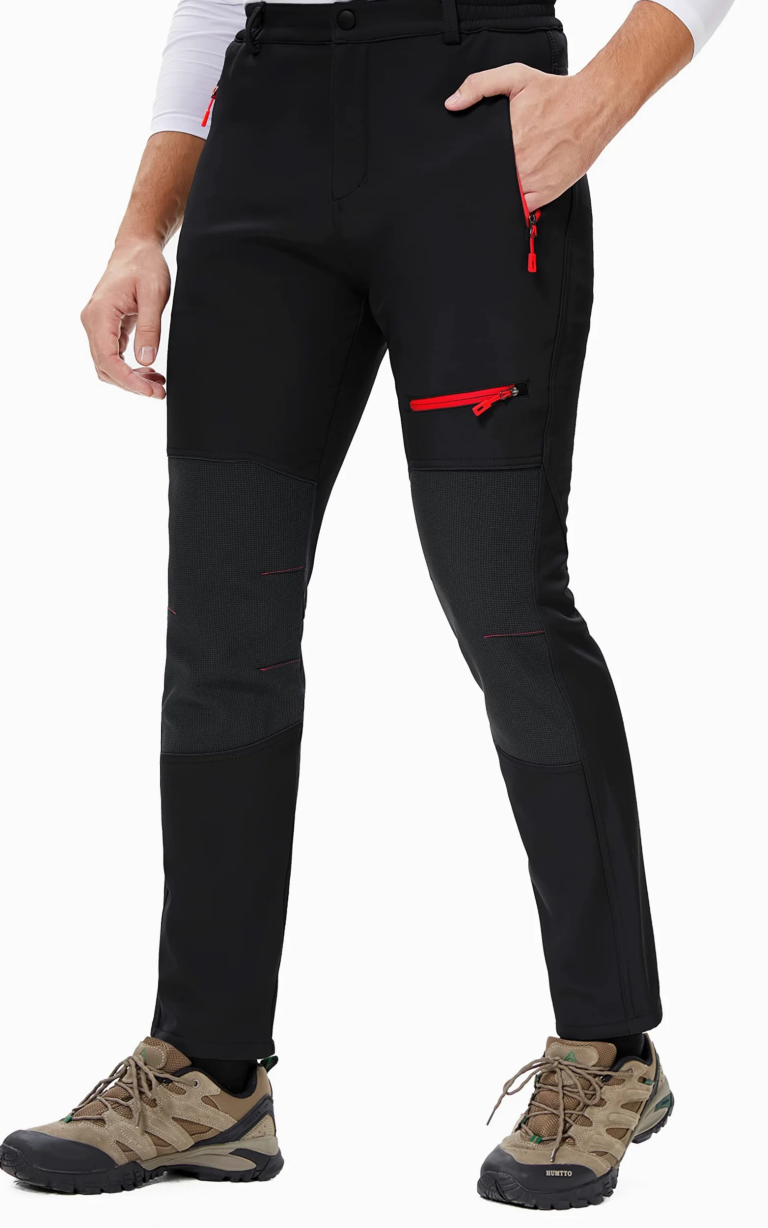 Pantalon Ski Randonnee Homme Imperméable de Travail Hiver Montagne Softshell Chaud Doublé Polaire Outdoor KZ41065M-Black-L