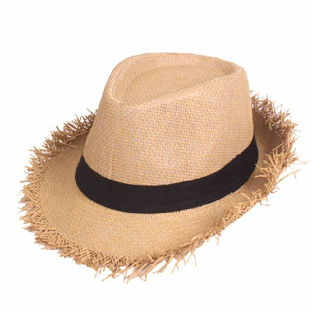 Chapeau de paille pour homme bord large tressé casquette plage visière été jazz Hawaii