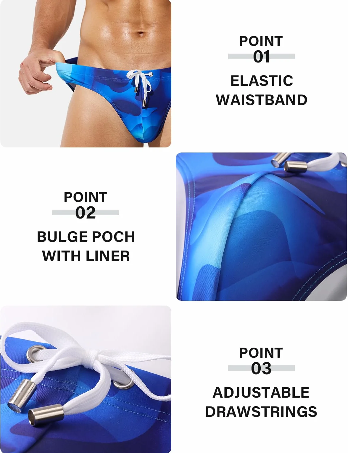 Slip de Bain Homme Maillot de Bain Imprimé avec Cordon Réglable Séchage Rapide