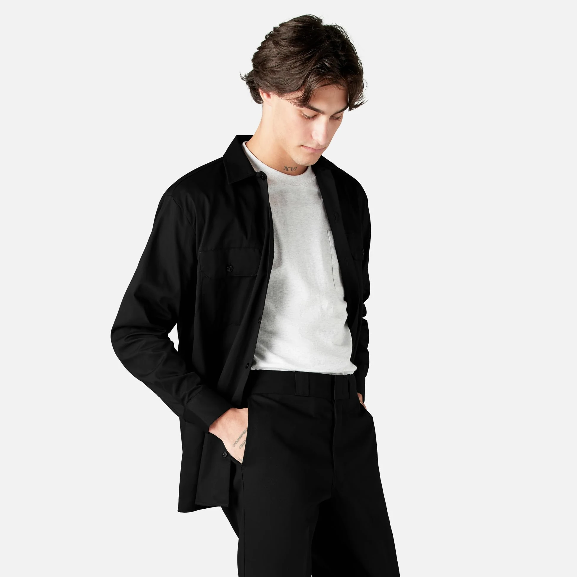 Dickies Chemise à Manches Longues pour Homme, Noir, XL Grande Taille Taille Tall