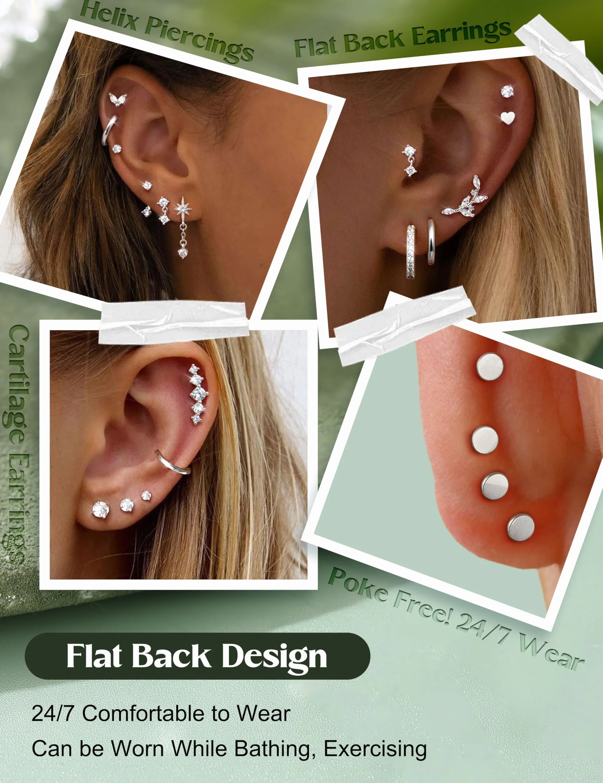 Adramata 12 Pairs Boucles d'Oreilles Femme Or Argent Hypoallergéniques Boucles d'Oreilles Femme Acier Inoxydable Creoles Or Argent Petites Conch Cartilage Tragus Helix Piercing Oreille