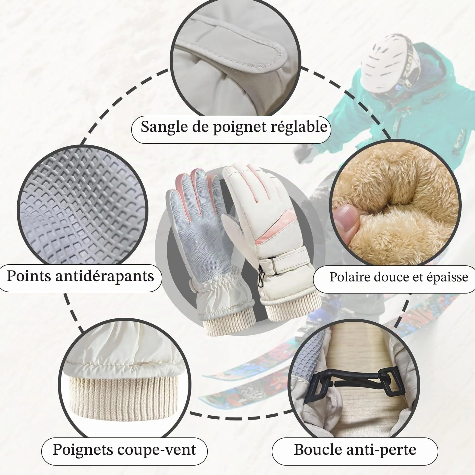 Gants de ski d'hiver femme coupe-vent thermiques écran tactile imperméables doublure polaire