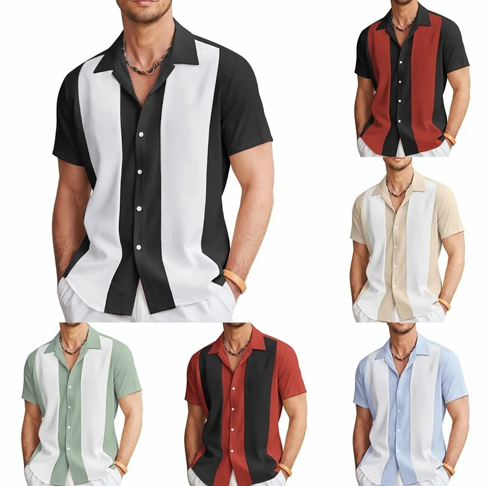 Chemise de bowling hawaïenne décontractée pour homme, coupe ample, manches courtes, boutonnée