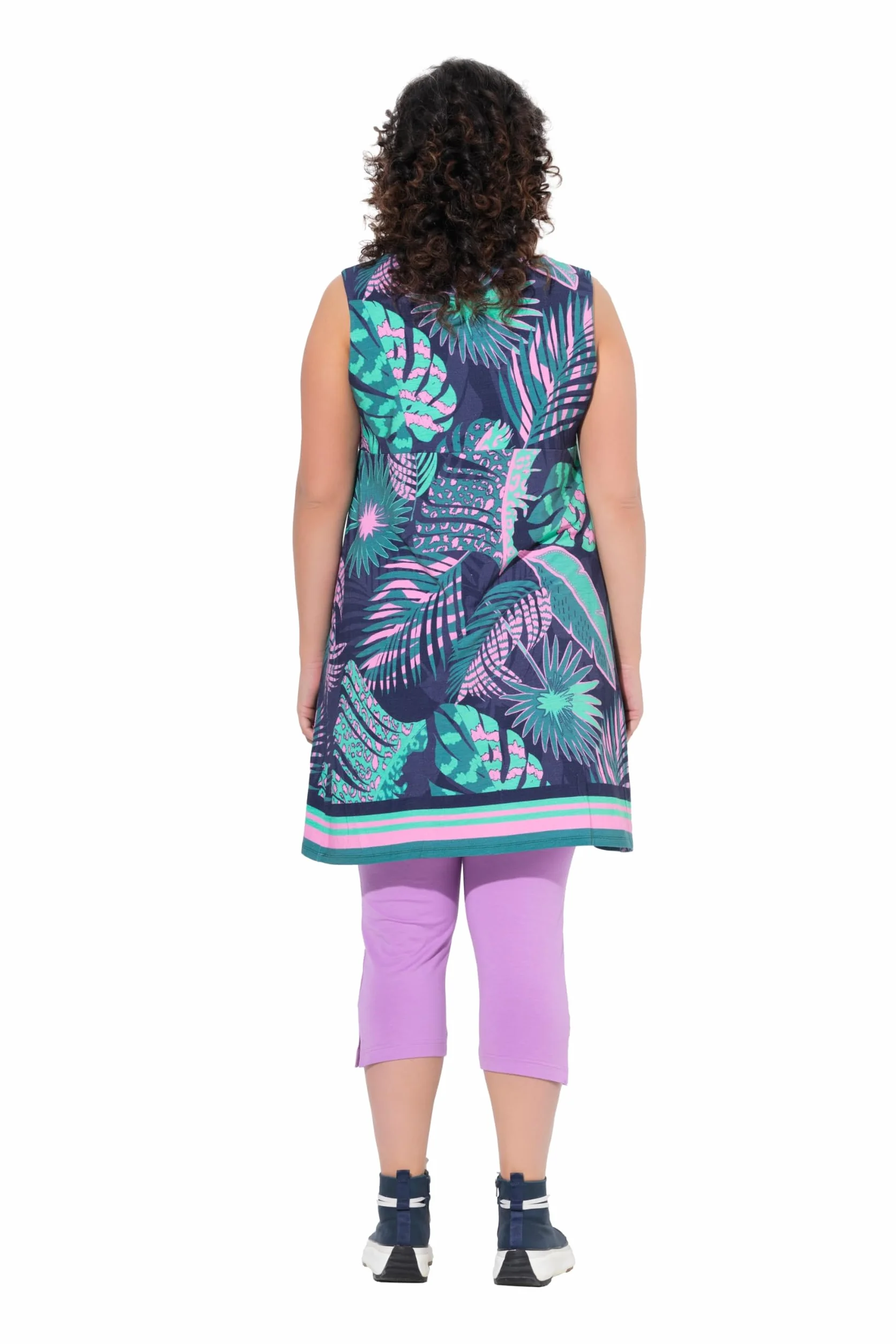 Ulla Popken Femme Grandes Tailles Robe en Jersey imprimé, sans Manches, Coupe évasée et col Rond 831685
