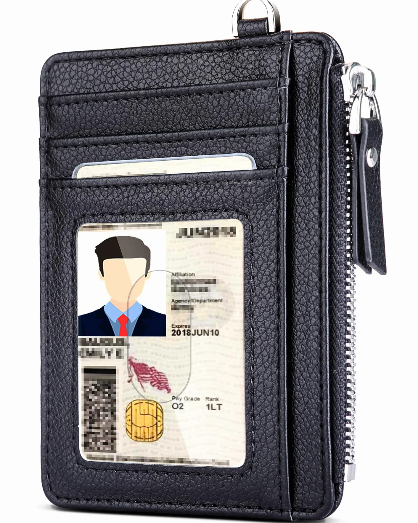 Teskyer Portefeuille Homme, Porte Carte Bancaire, Petit Portefeuille Homme, Porte Cartes de Credit, Cuir PU, RFID, avec Fermeture éclair, contenir Jusqu’à 8 Cartes, Minimaliste, Noir