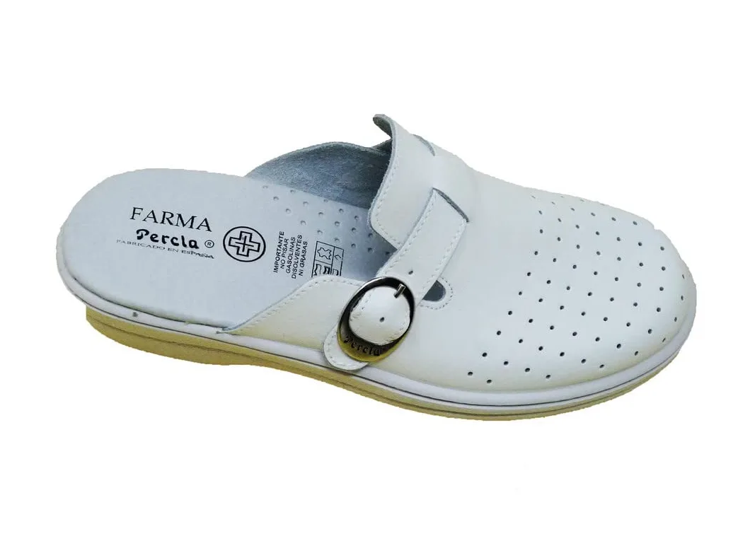 Chaussures/Sabots/Sanitaires/Percre Farme/Cuir/Antimicrobien/Fermeture Boucle, blanc, 40 EU