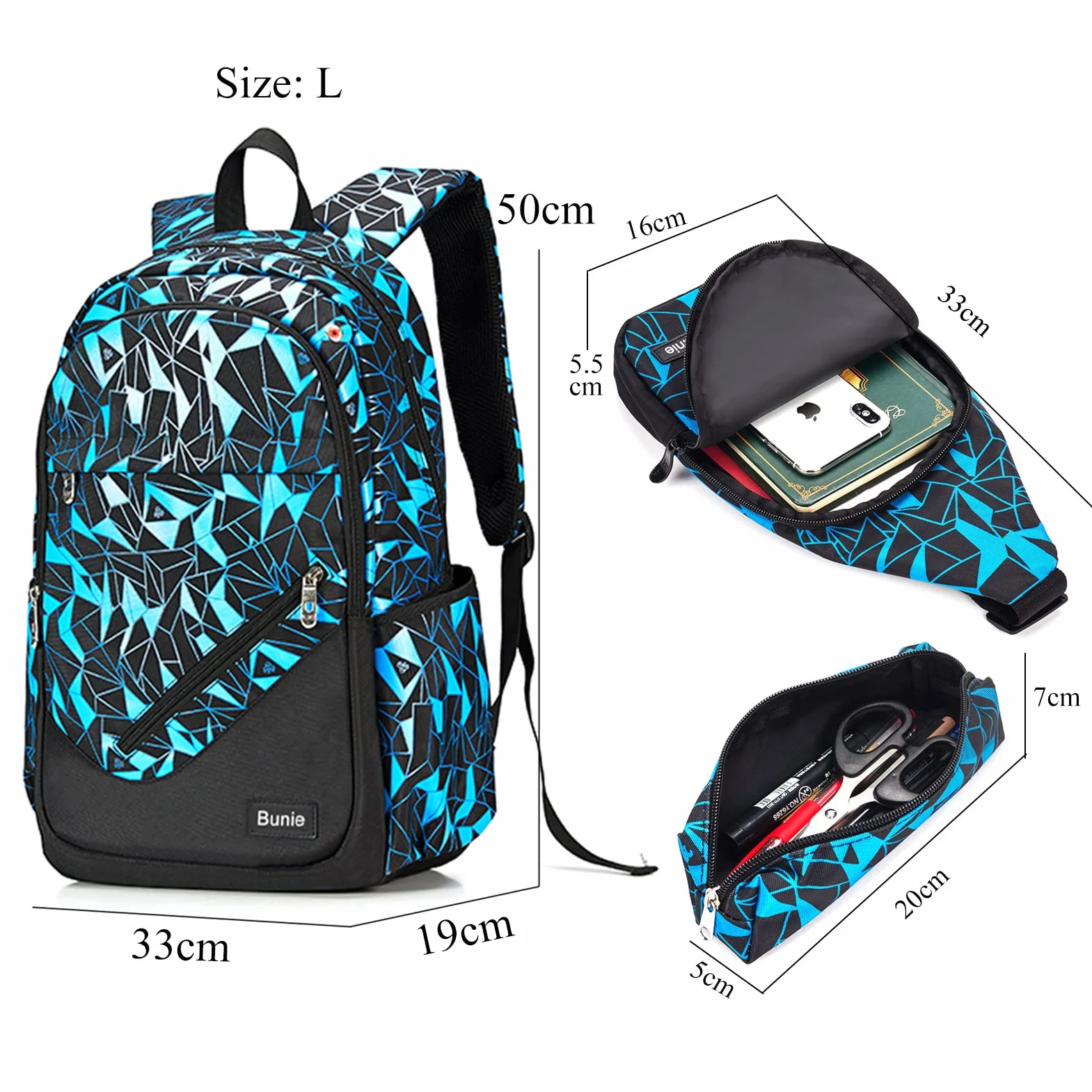 bunie Sac Scolaire Cartable Garcon Primaire Sac à Dos Enfant école Fille Grand Sac de Voyage Bleu