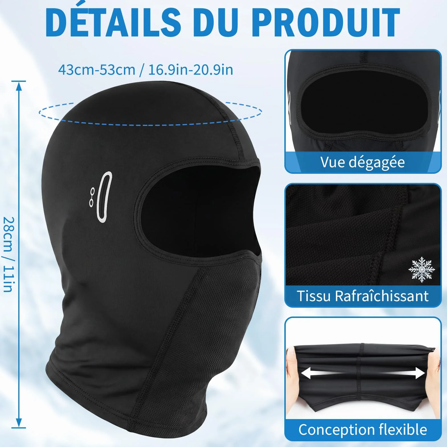 Kiiwah 2 Pièces Cagoule Moto Été, Noir Cagoule Coupe-Vent Balaclava pour Homme Femme, Respirant Protection UV Masque pour Vélo Sports de Plein Air