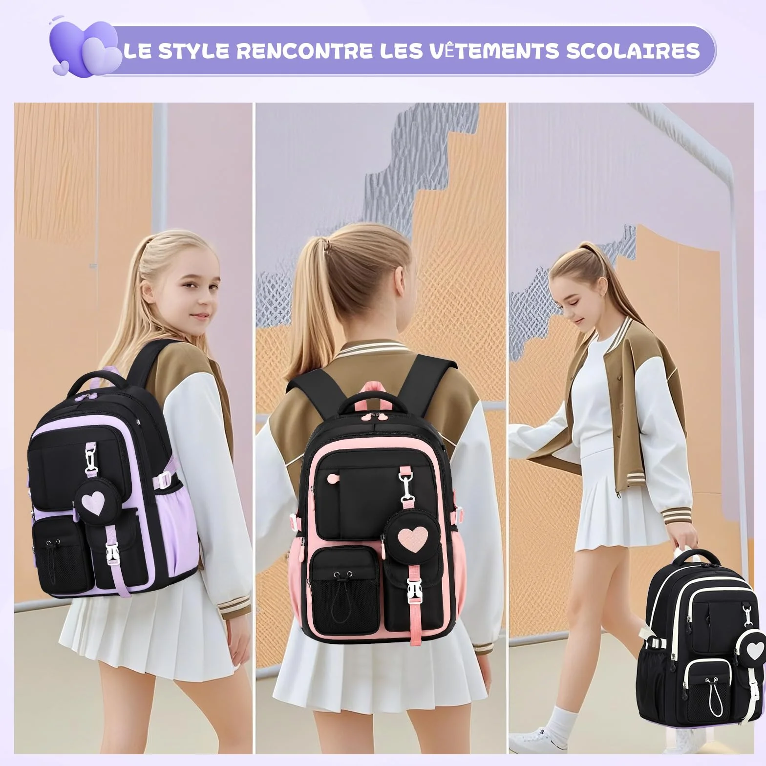 Sac à dos Fille Primaire Respirant avec Bandes Réfléchissantes, Sac d'école Ergonomique Léger