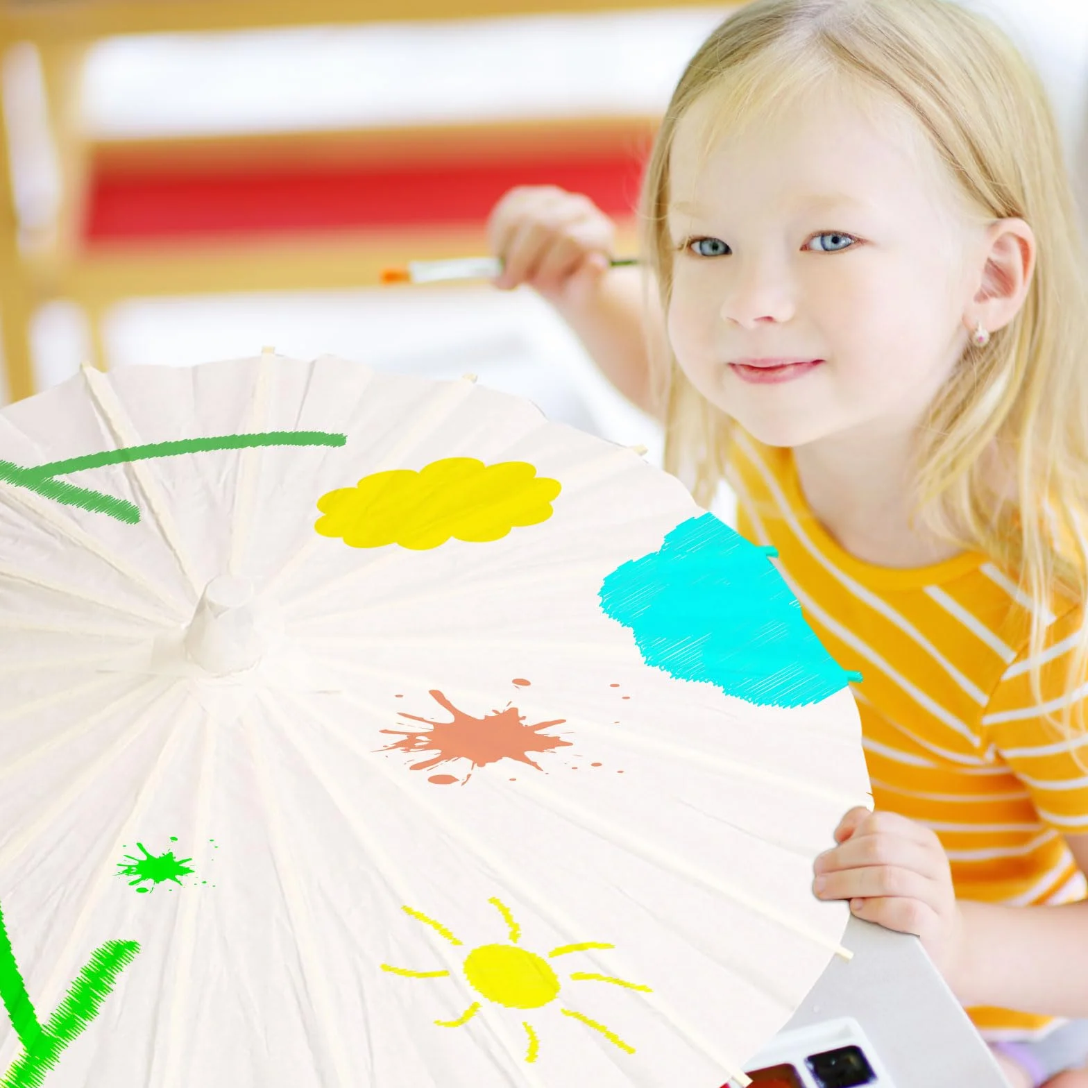 QUARKZMAN 6 Parapluies en papier, 40cm Parapluie en papier Parasol DIY Oiled Paper Painting Parapluies pour la décoration de fête de mariage de fête d'artisanat de photographie, blanc