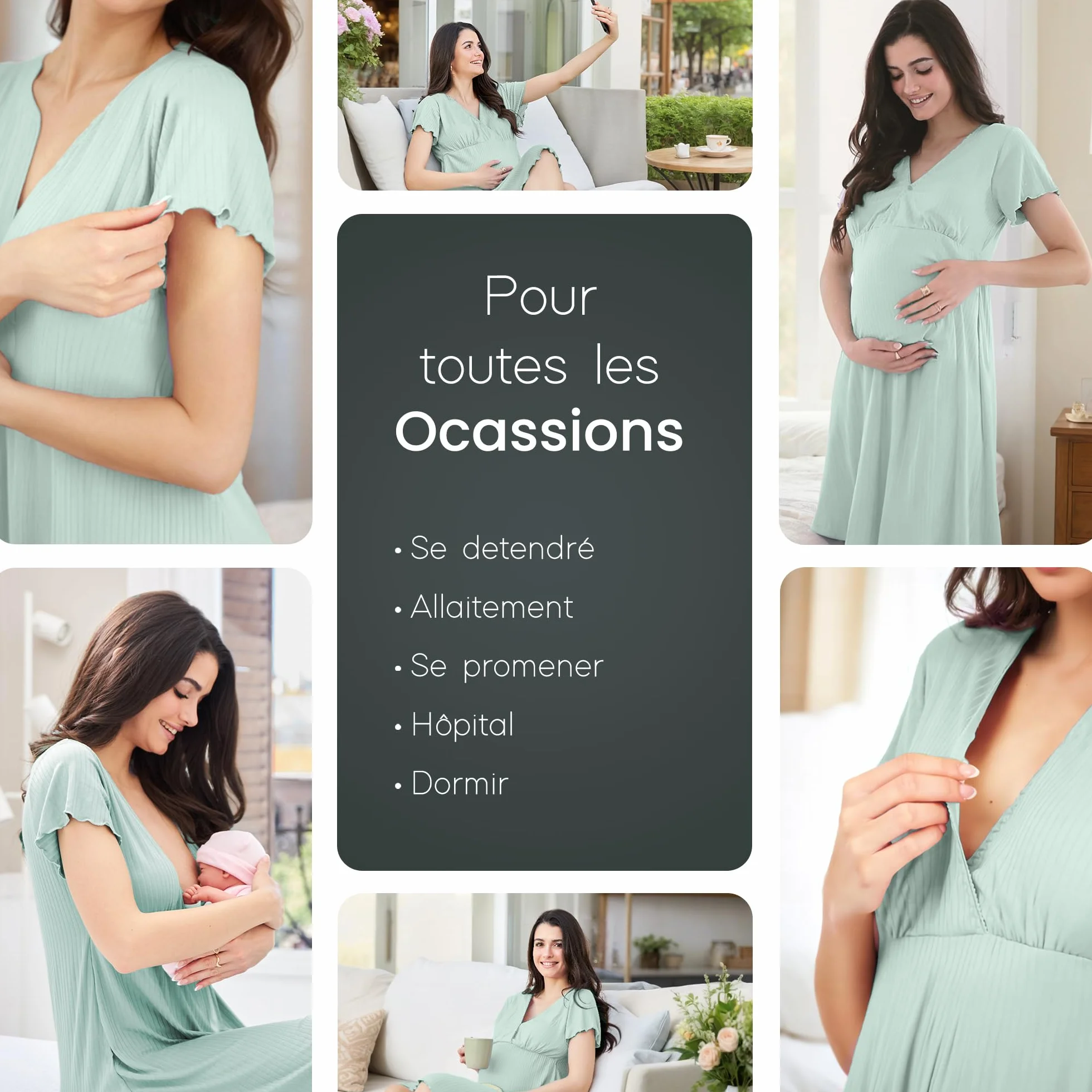 Chemise de Nuit Allaitement, Chemise de Nuit Maternité, 3 en 1 Allaitement, Hôpital et Grossesse, Confort Maximal, Pyjama Allaitement Maternité, Pyjama Maternité Accouchement