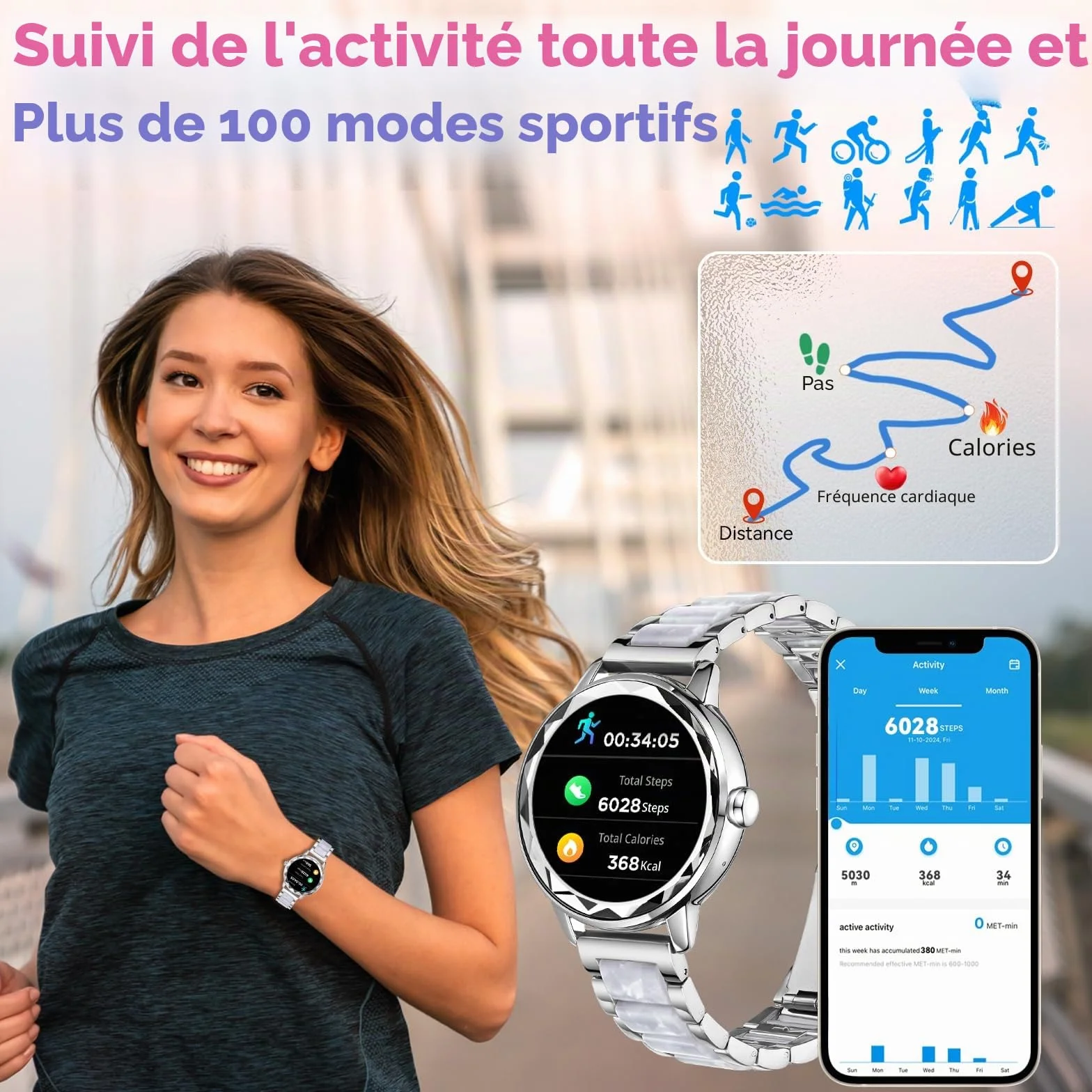 Montre Connectée Femme avec Appels, 123 Modes Sportifs, Visionneuse de Sommeil, Suivi du Cycle Menstruel, IP68 Montre Femme Connectée, Support Français, Argent Smartwatch